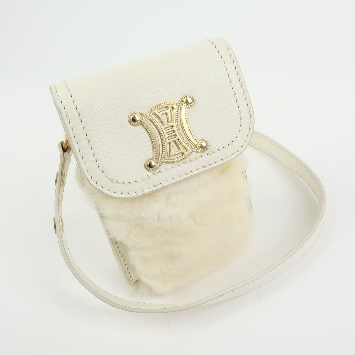 Celine Triomphe Leather Beige Leather Shoulder Bag Bag (Pre-Owned)