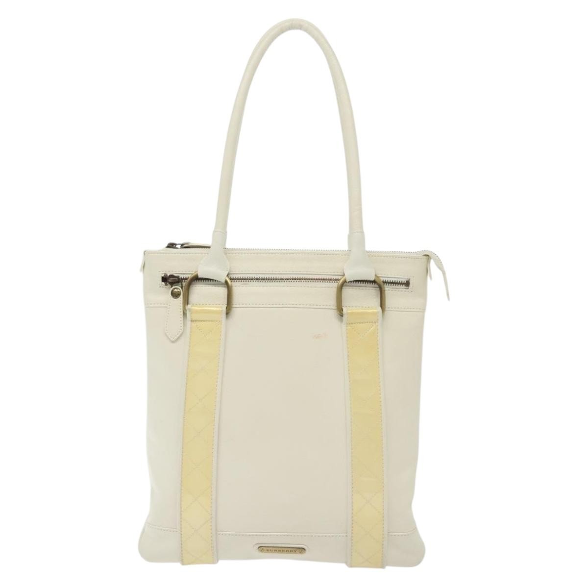 Burberry Vintage Tote Leather White Leather Tote Bag Bag (Pre-Owned)