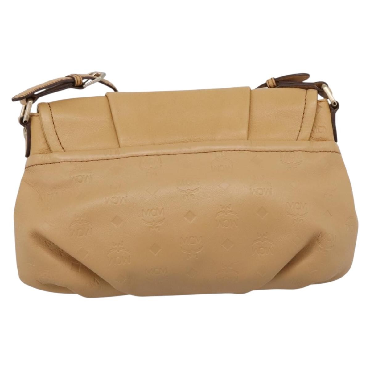 MCM Visetos Leather Beige Leather Shoulder Bag Bag (Pre-Owned)
