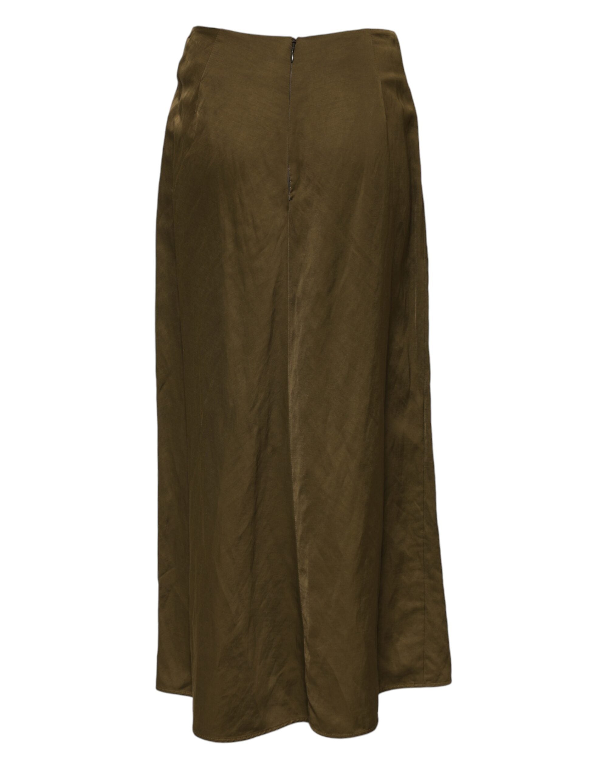 Jil Sander Olive Green Viscose A-line High Waist Midi Women's Skirt (Pre-Owned)
