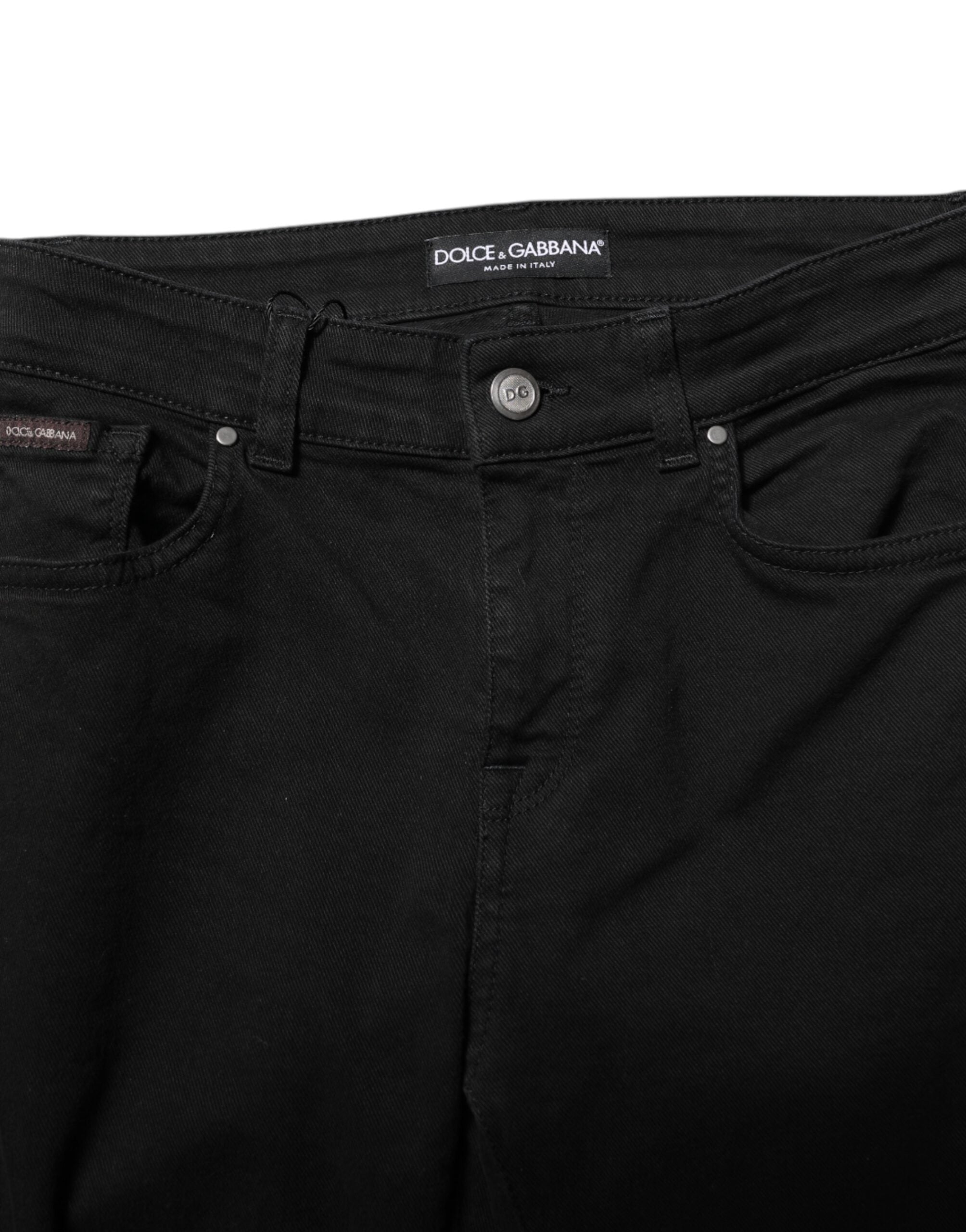 Dolce & Gabbana Black Cotton Logo Skinny Mid Waist Denim Women's Jeans
