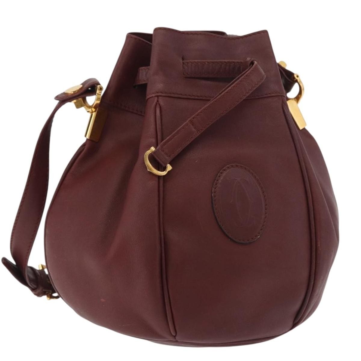 Cartier Must De Cartier Leather Burgundy Leather Shoulder Bag Bag (Pre-Owned)