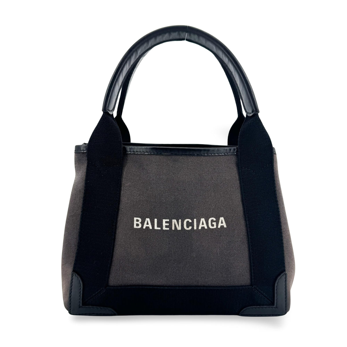Balenciaga Navy Cabas Canvas With Leather Black Canvas Tote Bag Bag (Pre-Owned)