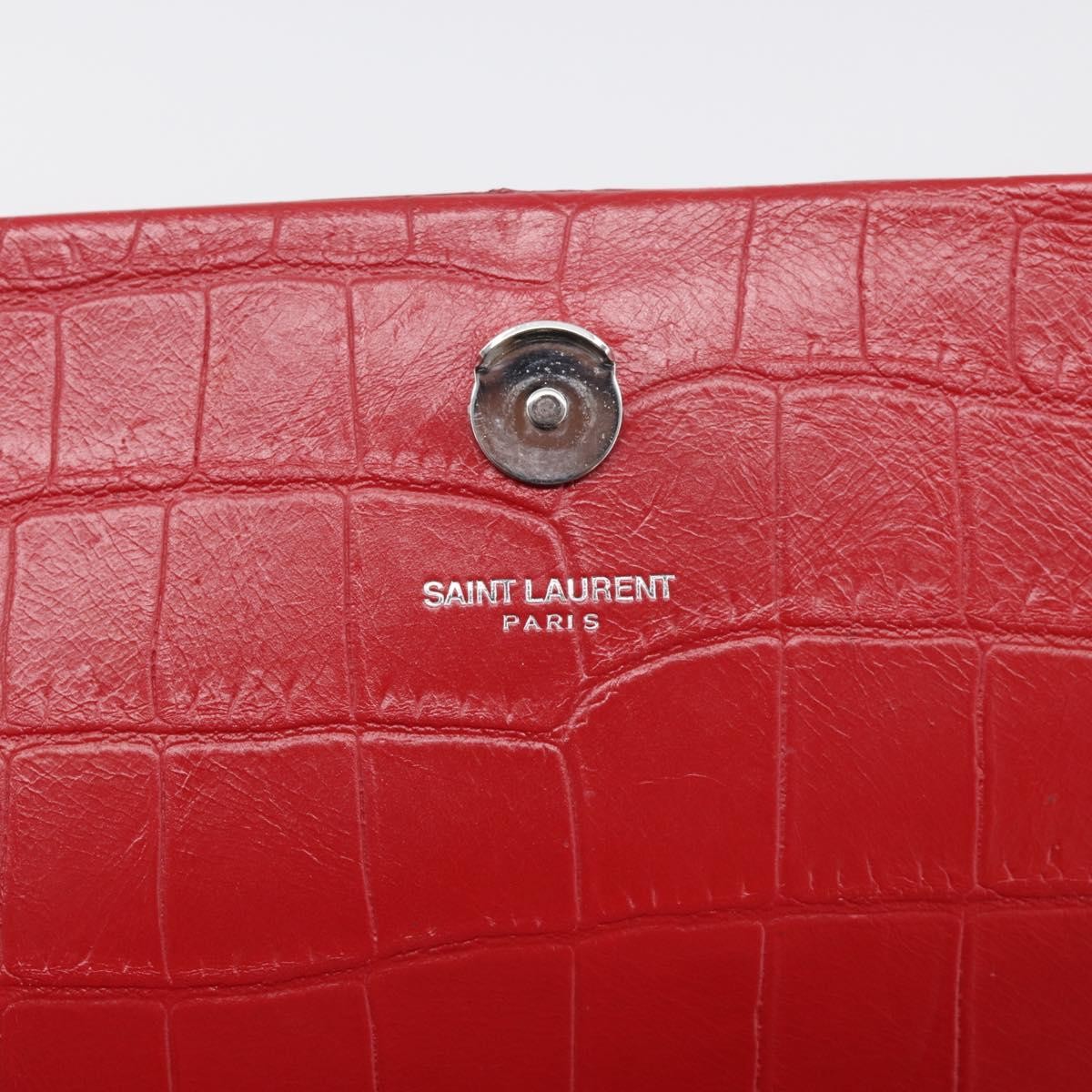 Saint Laurent Classic Monogram Crocodile Embossed Leather Red Leather Crossbody Bag Bag (Pre-Owned)