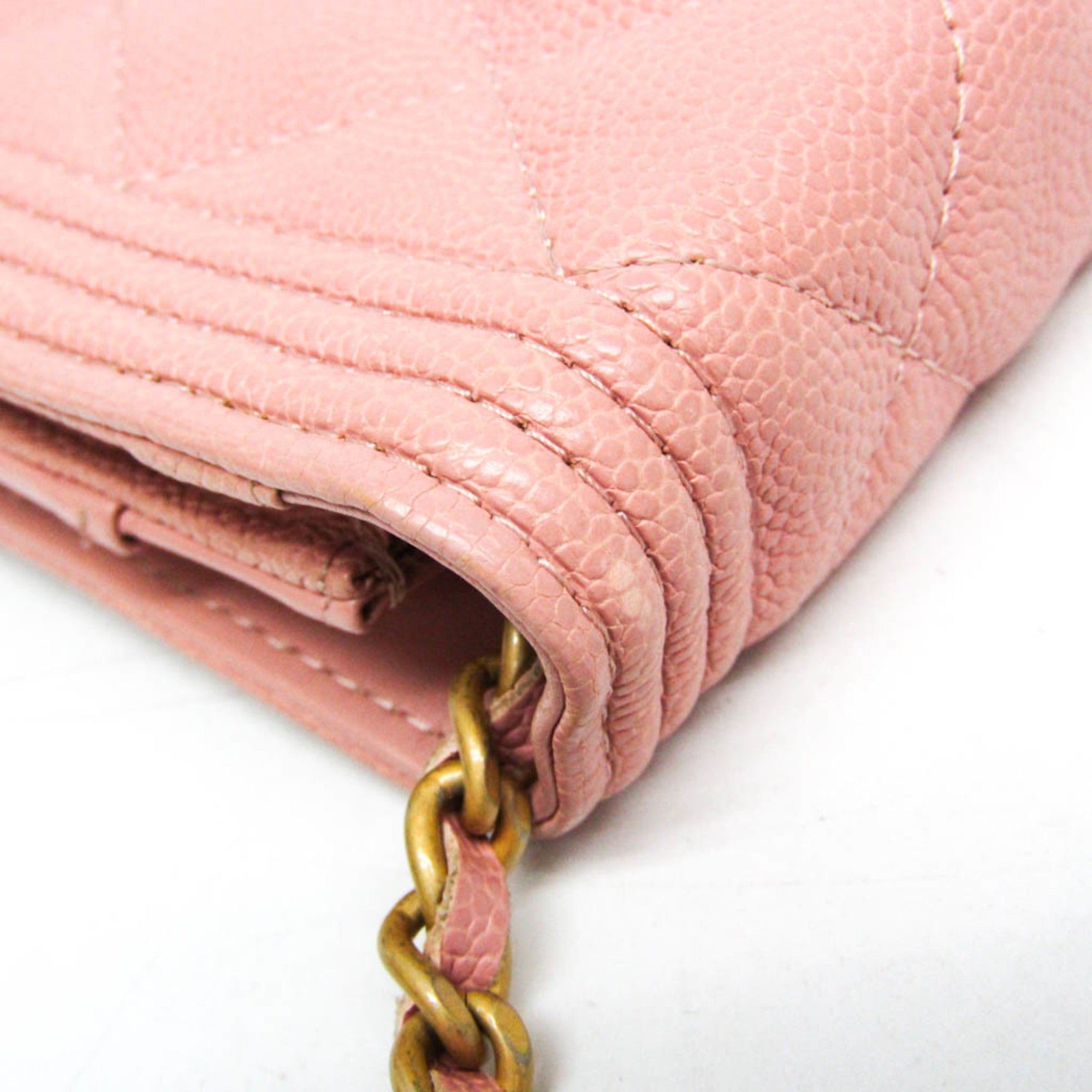 Chanel Boy Wallet On Chain Quilted Caviar Pink Calfskin Wallets Accessory (Pre-Owned)
