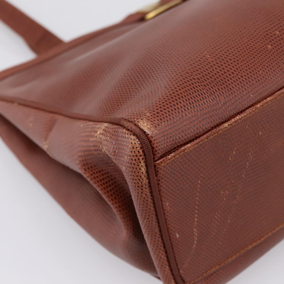 Salvatore Ferragamo Vala Tote Embossed Leather Brown Leather Tote Bag Bag (Pre-Owned)