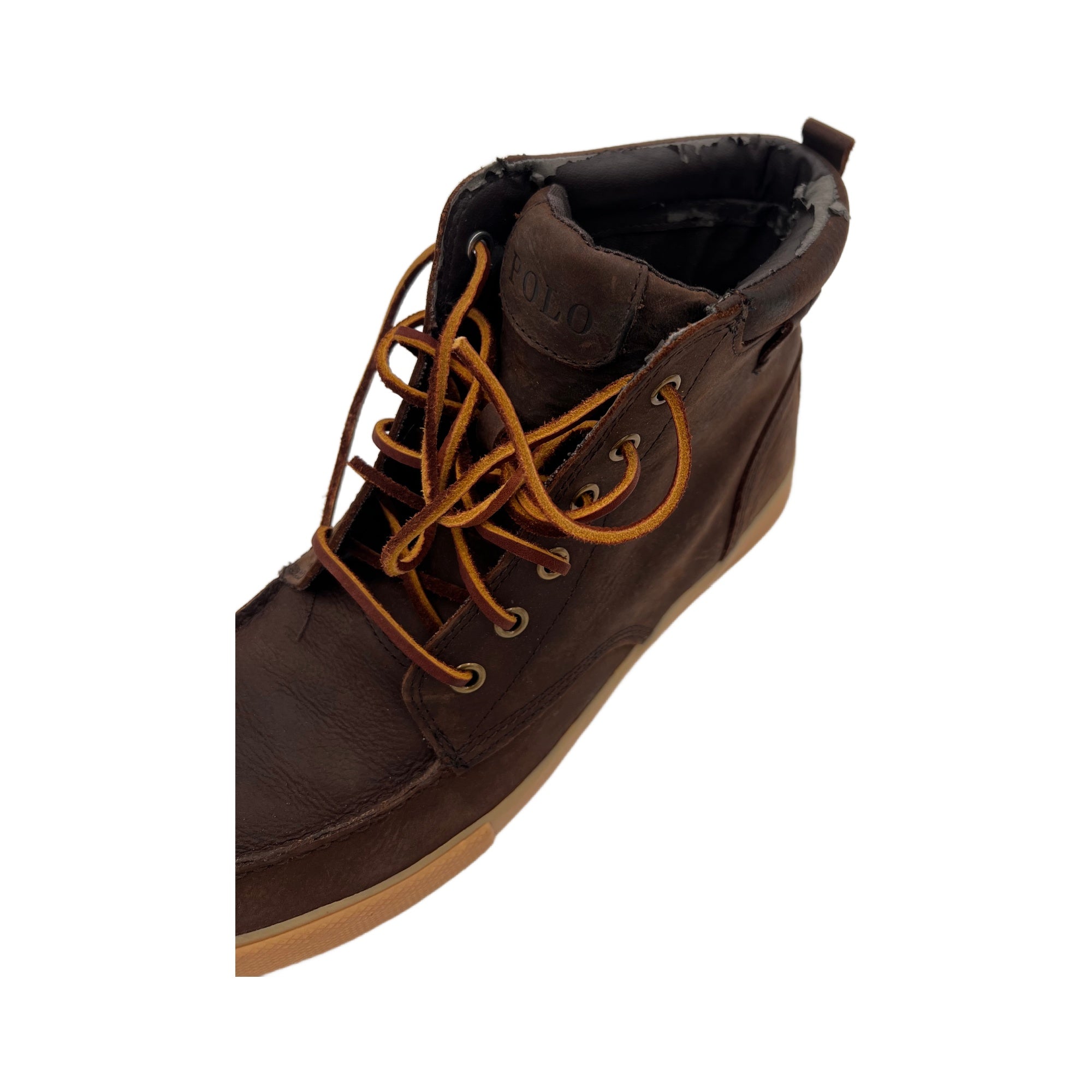 Polo Ralph Lauren Men's Tedd Dark Brown Leather High Top Sneaker With Logo (9.5 US) (Pre-Owned)