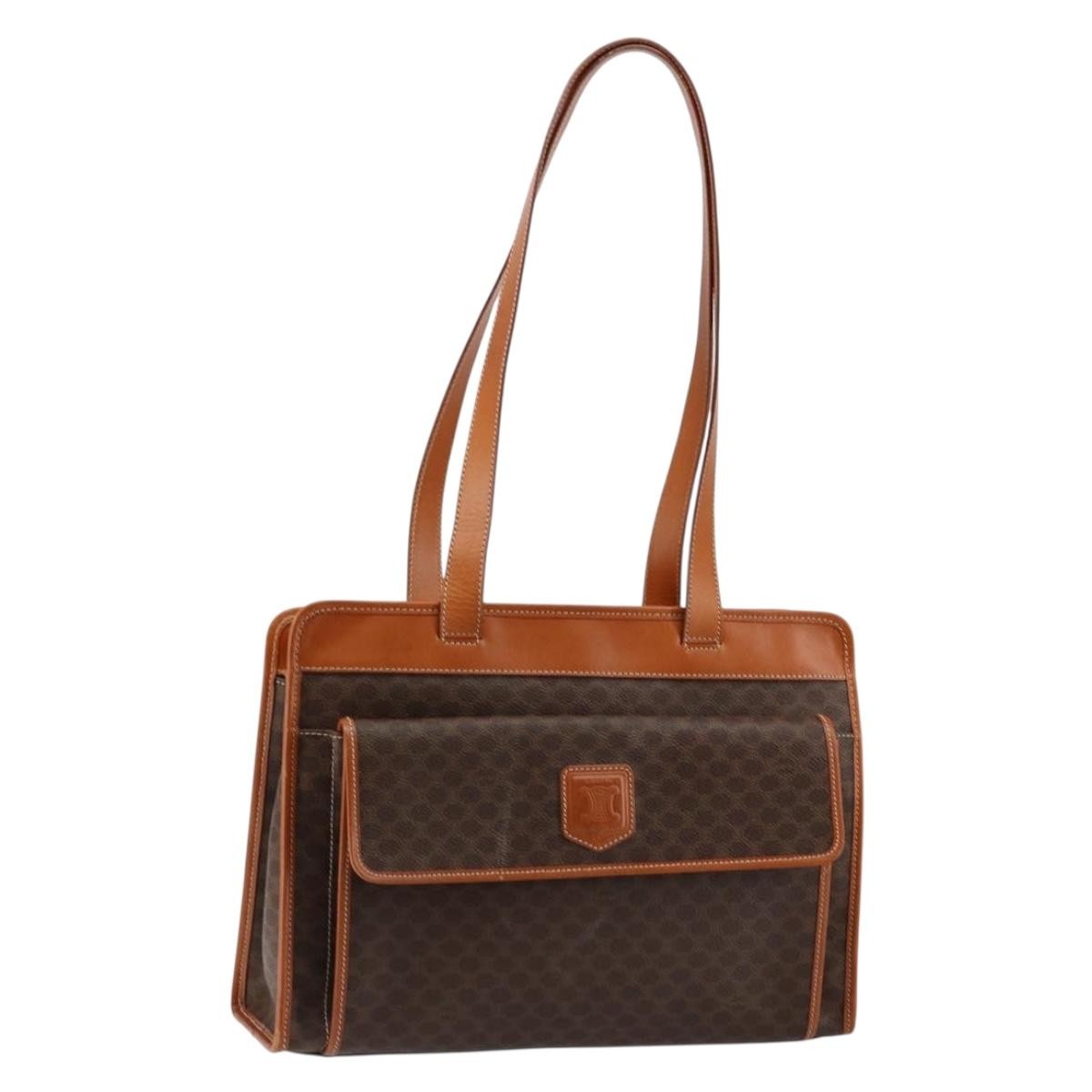 Celine Vintage Macadam Canvas And Leather Brown Canvas Tote Bag Bag (Pre-Owned)