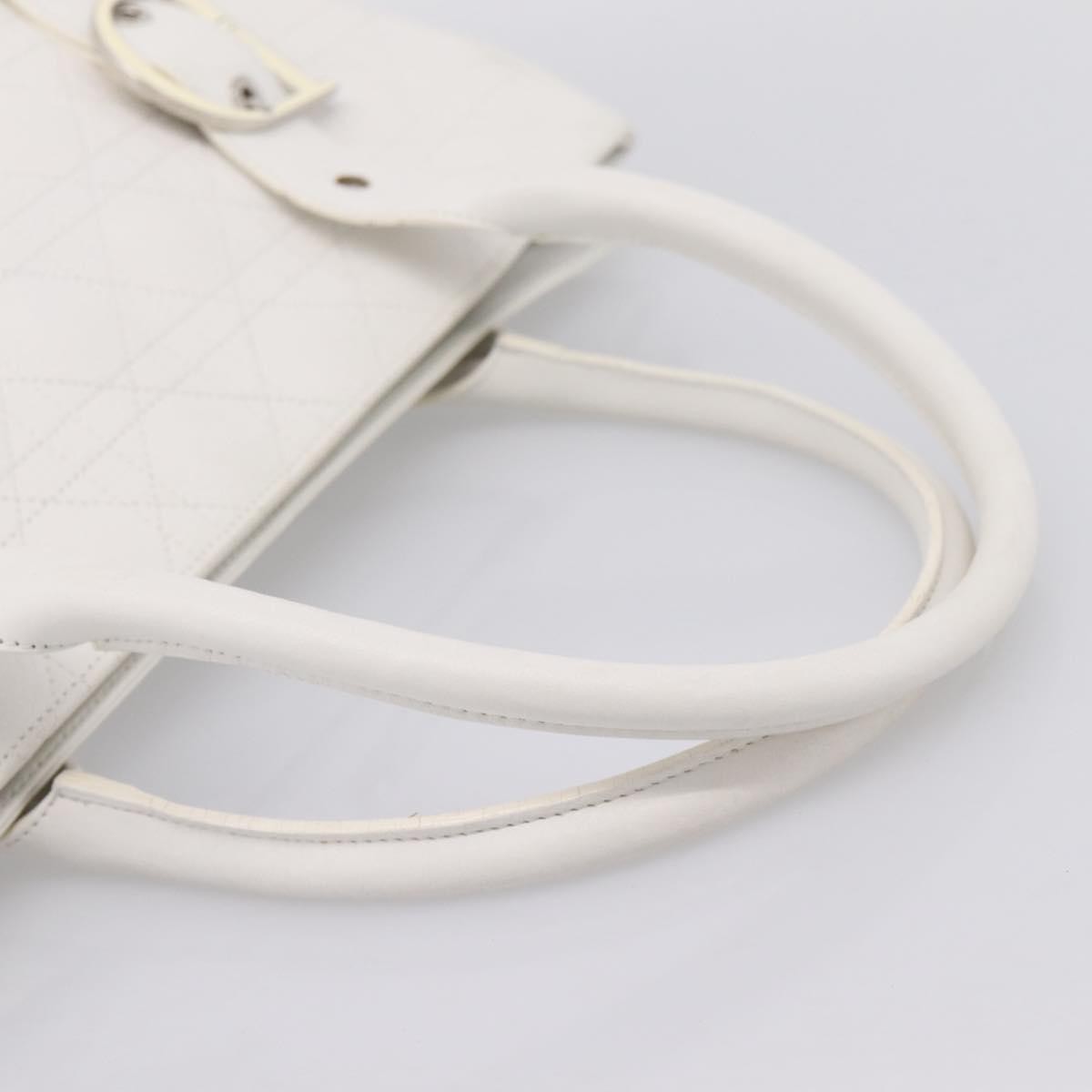 Christian Dior D Buckle Tote Cannage Stitch Leather White Leather Tote Bag Bag (Pre-Owned)