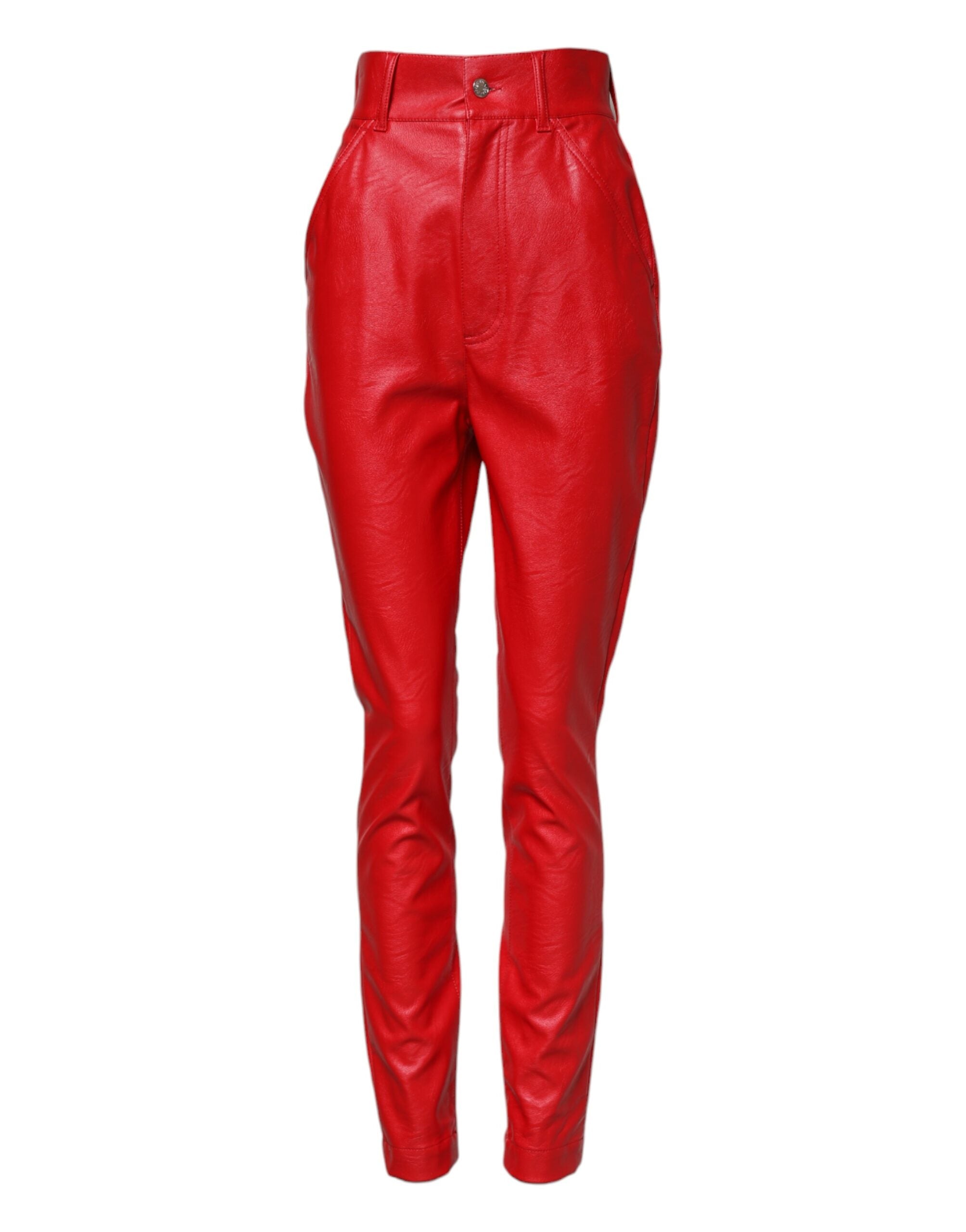 Dolce & Gabbana Red Viscose High Waist Tapered Trouser Women's Pants