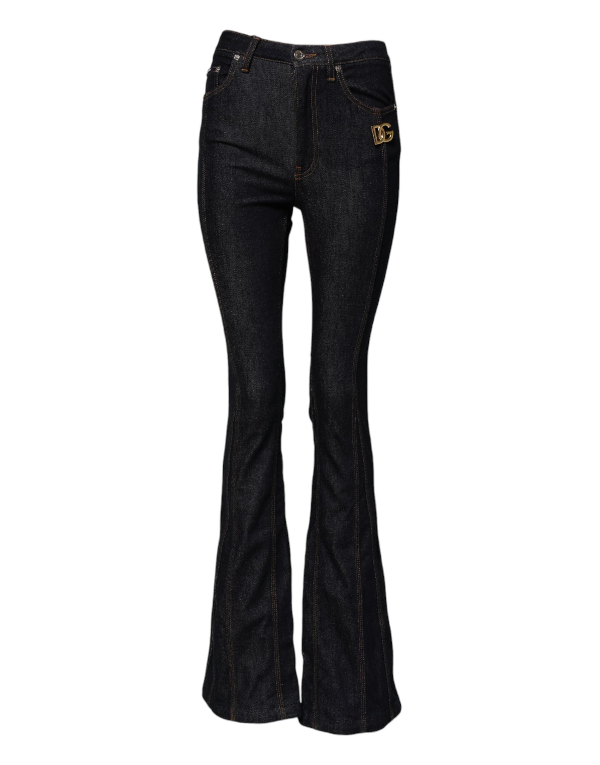 Dolce & Gabbana Black Cotton Mid Waist Bootcut Denim Women's Jeans