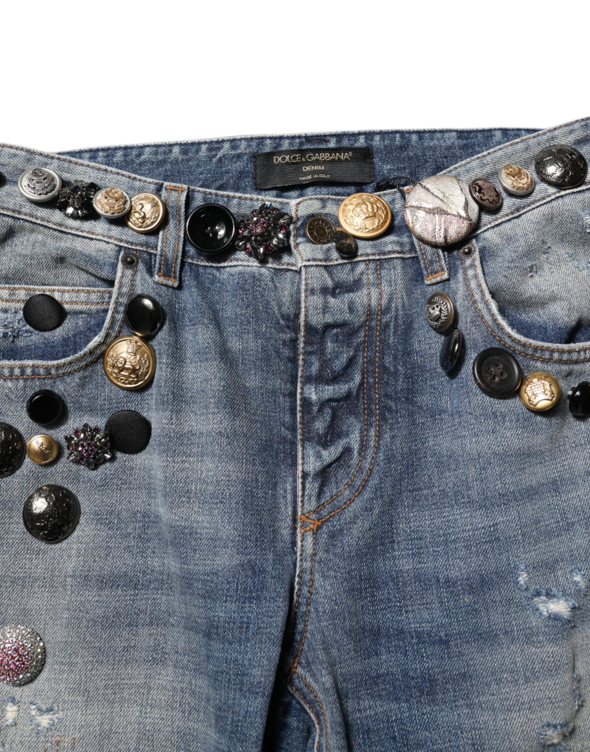 Dolce & Gabbana Blue Embellished Tattered SkinnyDenim Women's Jeans