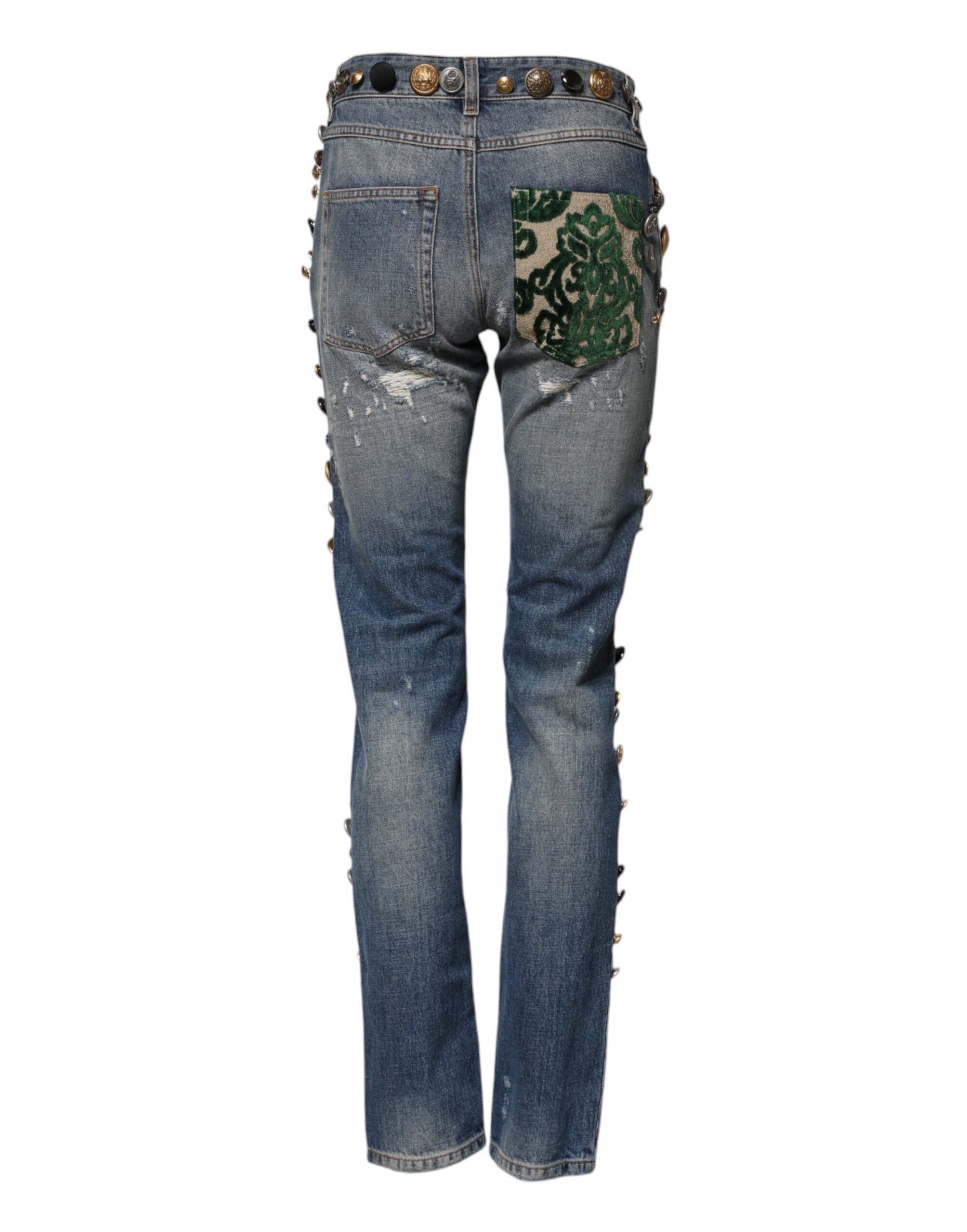 Dolce & Gabbana Blue Embellished Tattered SkinnyDenim Women's Jeans