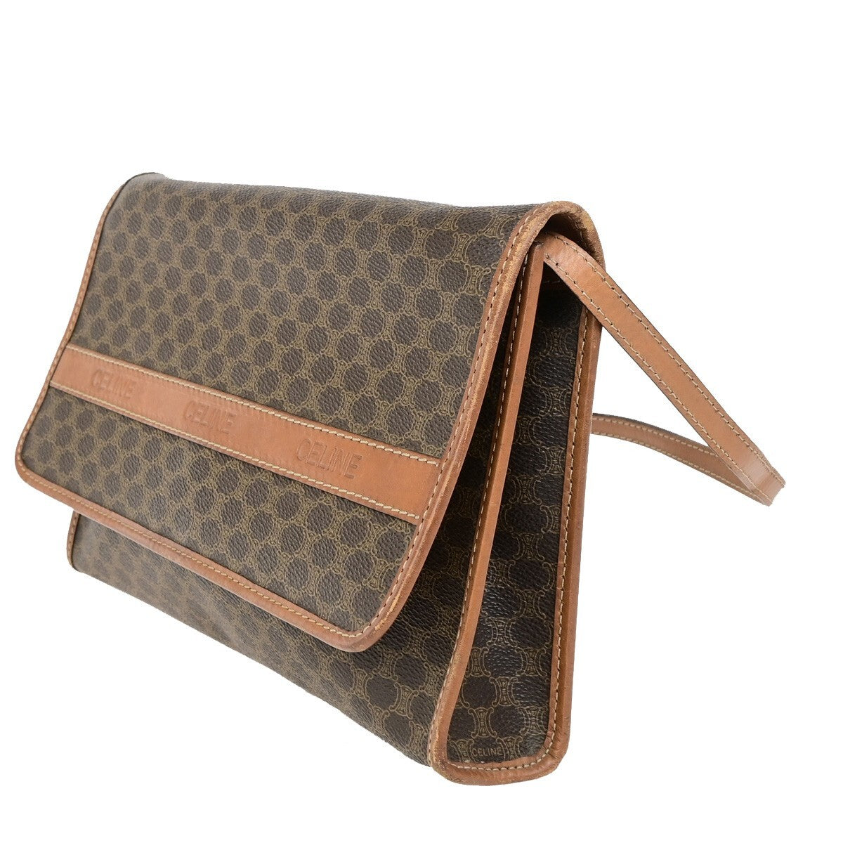 Celine Vintage Macadam Canvas And Leather Brown Canvas Shoulder Bag Bag (Pre-Owned)