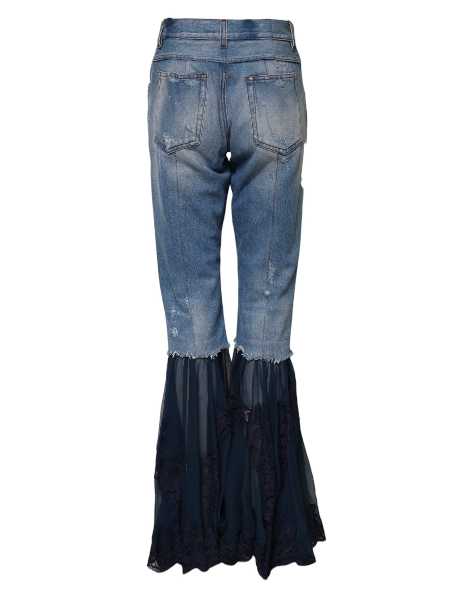 Dolce & Gabbana Blue Cotton High Waist Flared Denim Women's Jeans