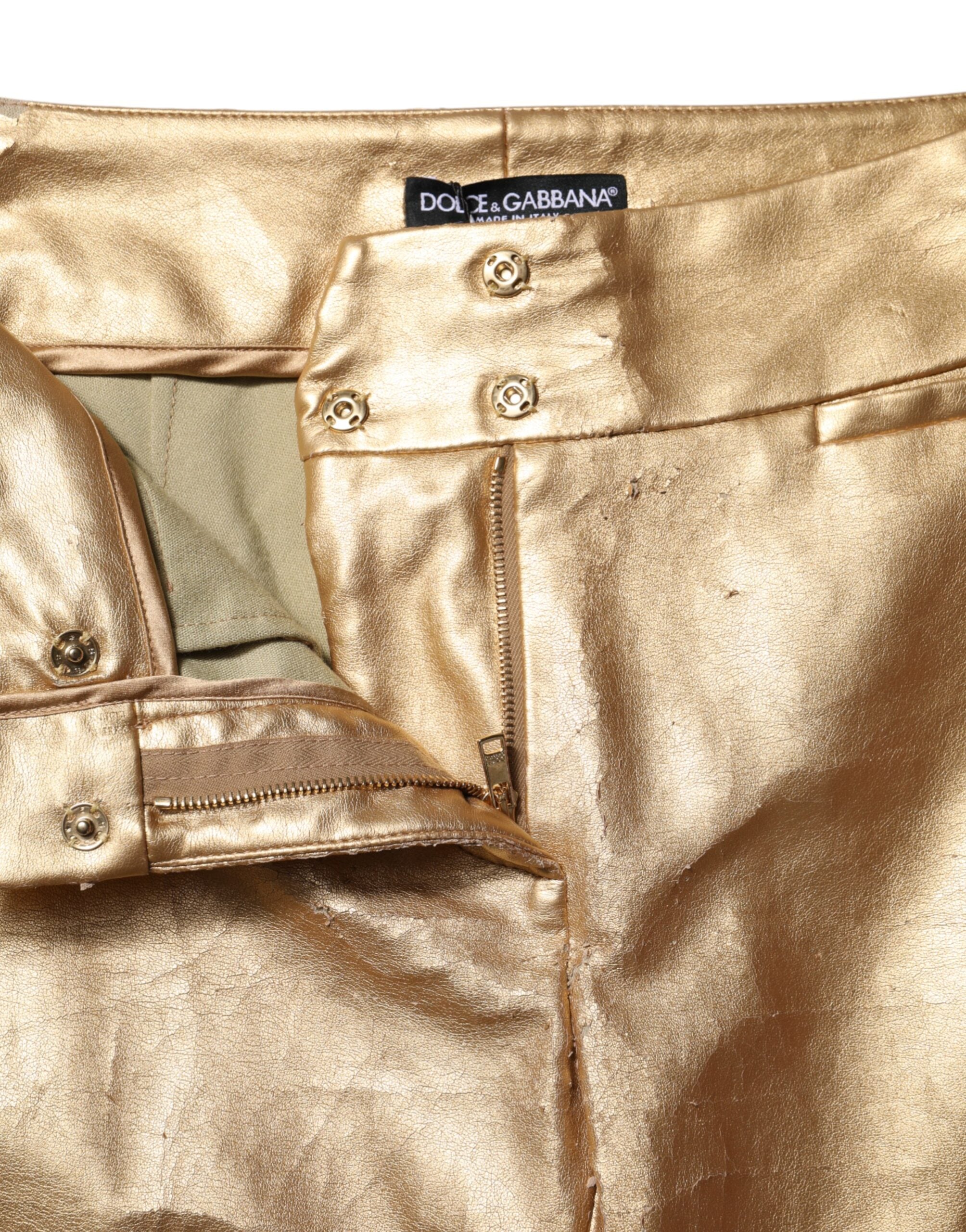 Dolce & Gabbana Metallic Gold High Waist Skinny Trouser Women's Pants (Pre-Owned)