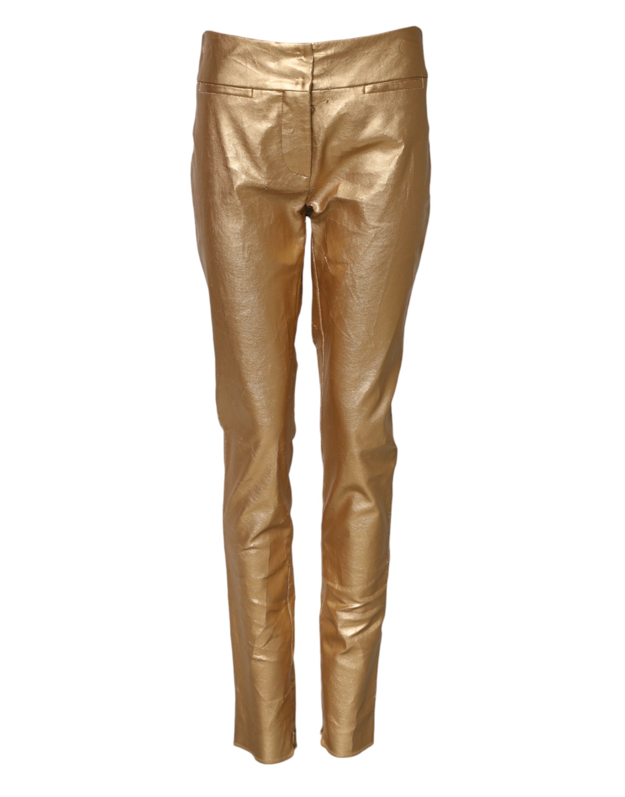 Dolce & Gabbana Metallic Gold High Waist Skinny Trouser Women's Pants (Pre-Owned)
