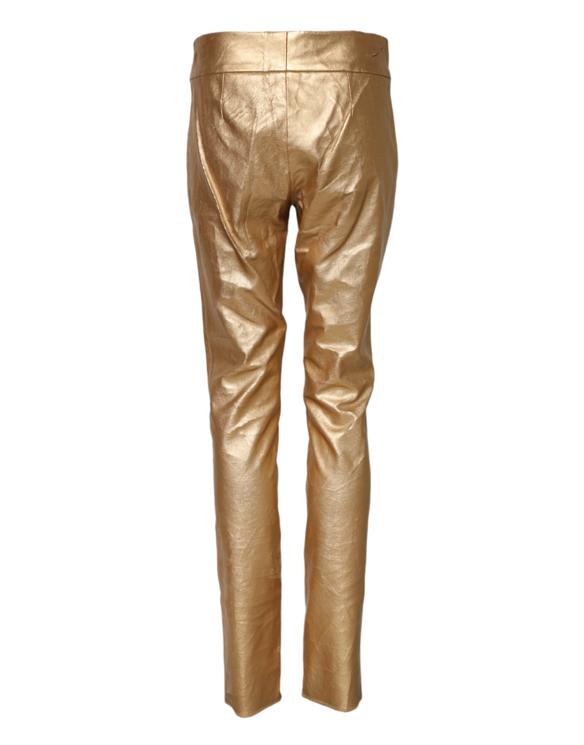 Dolce & Gabbana Metallic Gold High Waist Skinny Trouser Women's Pants (Pre-Owned)