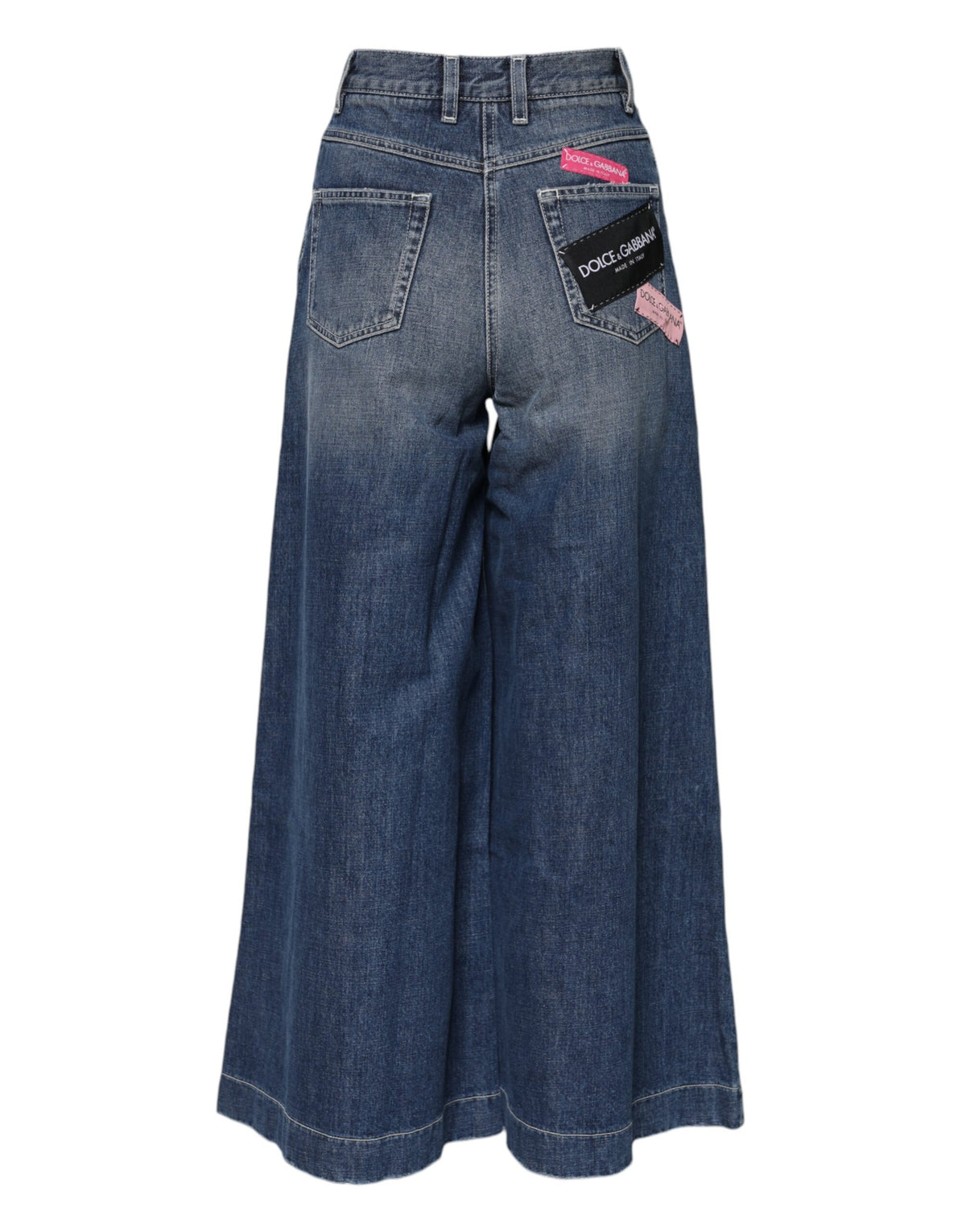 Dolce & Gabbana Blue Cotton High Waist Wide Leg Denim Women's Jeans