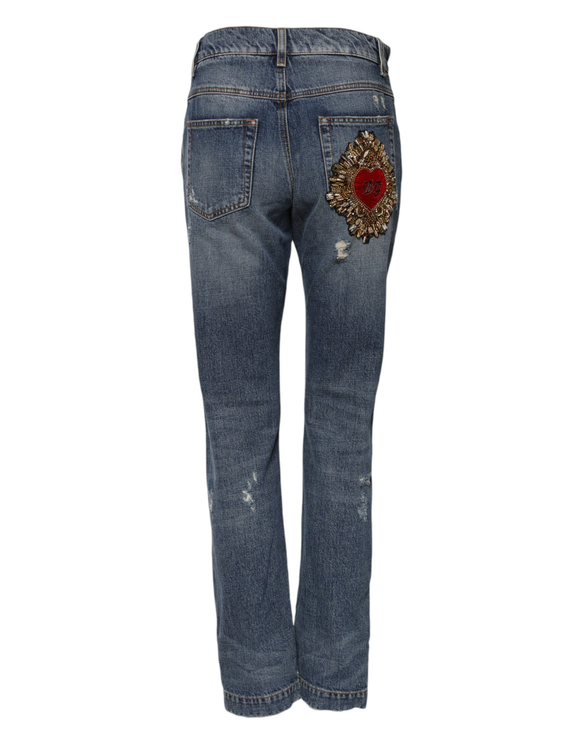 Dolce & Gabbana Blue Cotton Tattered Mid Waist Denim Women's Jeans