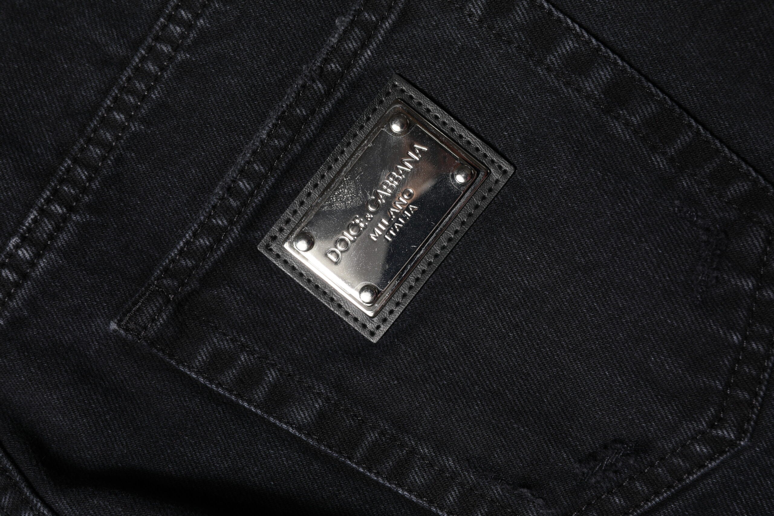 Dolce & Gabbana Black Cotton Tattered Mid Waist Denim Women's Jeans