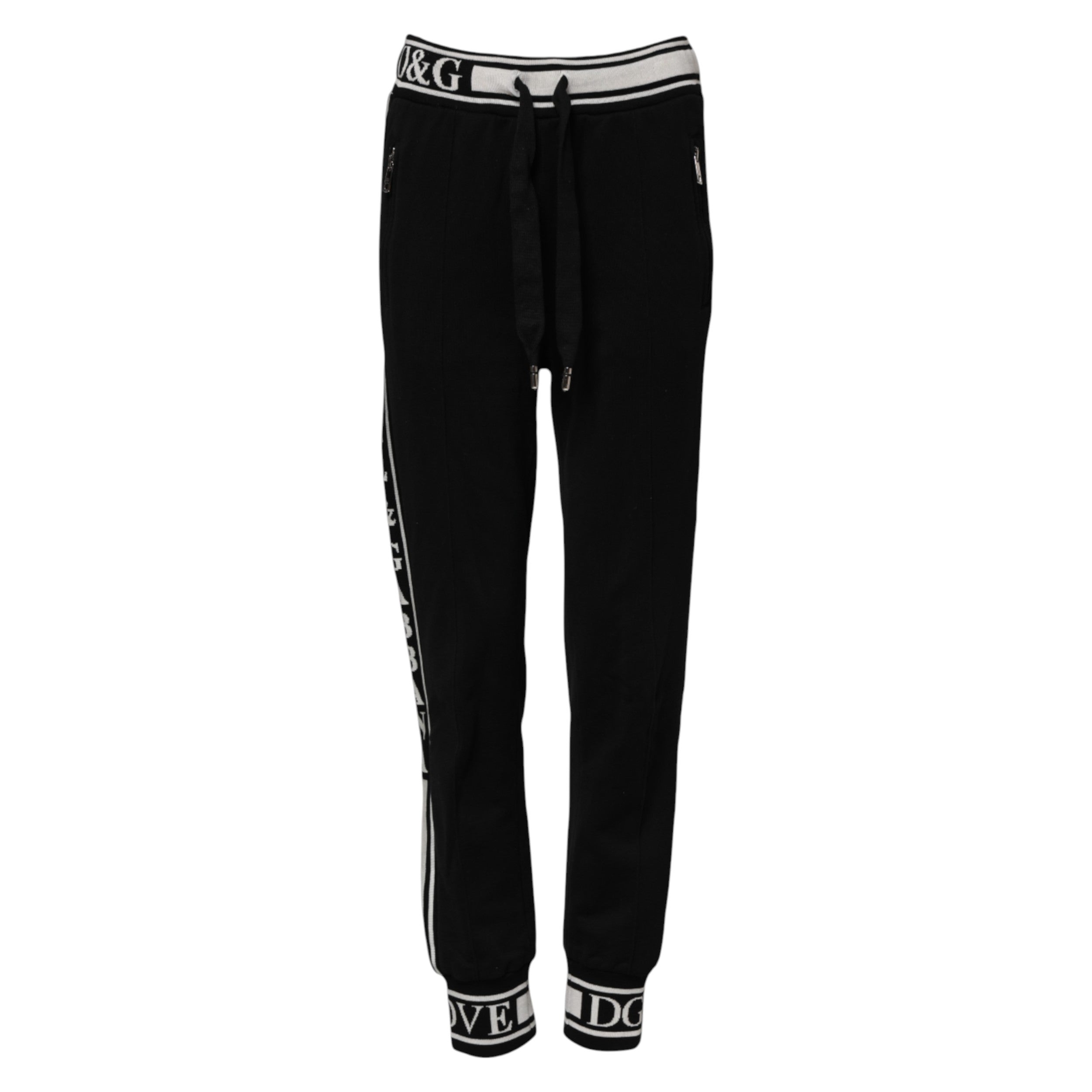 Dolce & Gabbana Black Cotton Jogger Logo Waist Women's Pants