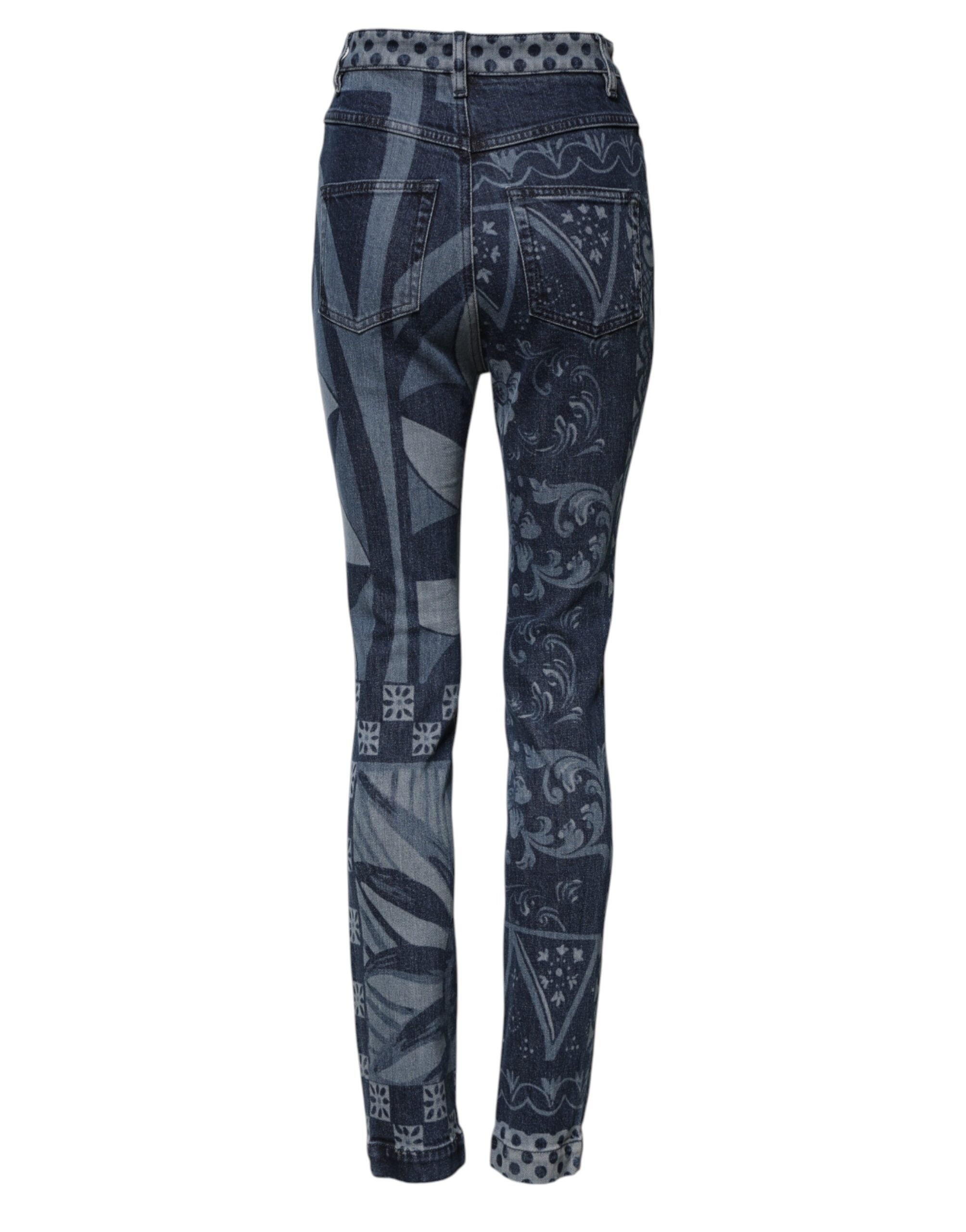 Dolce & Gabbana Blue Graphic Print Cotton Skinny Denim Women's Jeans