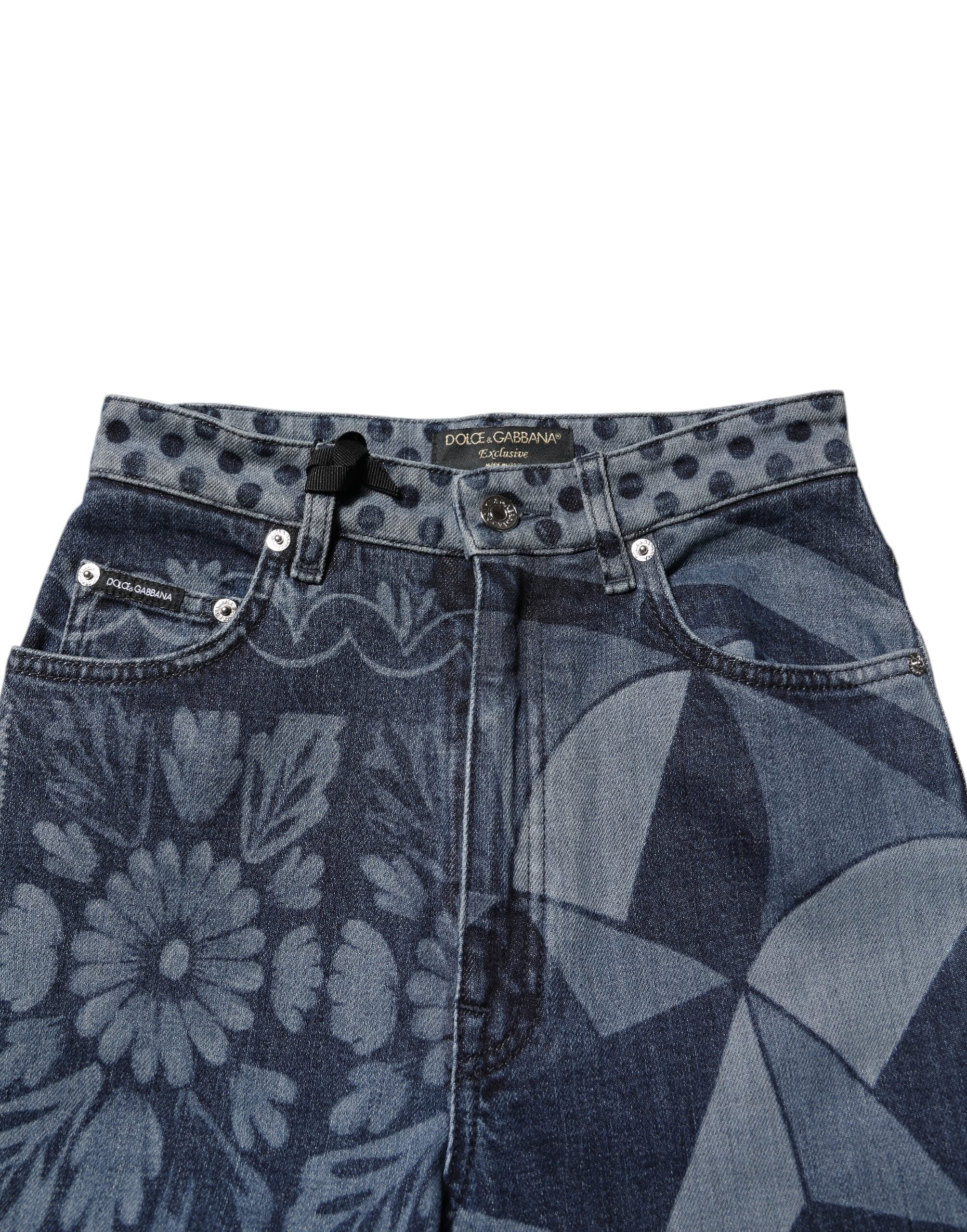 Dolce & Gabbana Blue Graphic Print Cotton Skinny Denim Women's Jeans