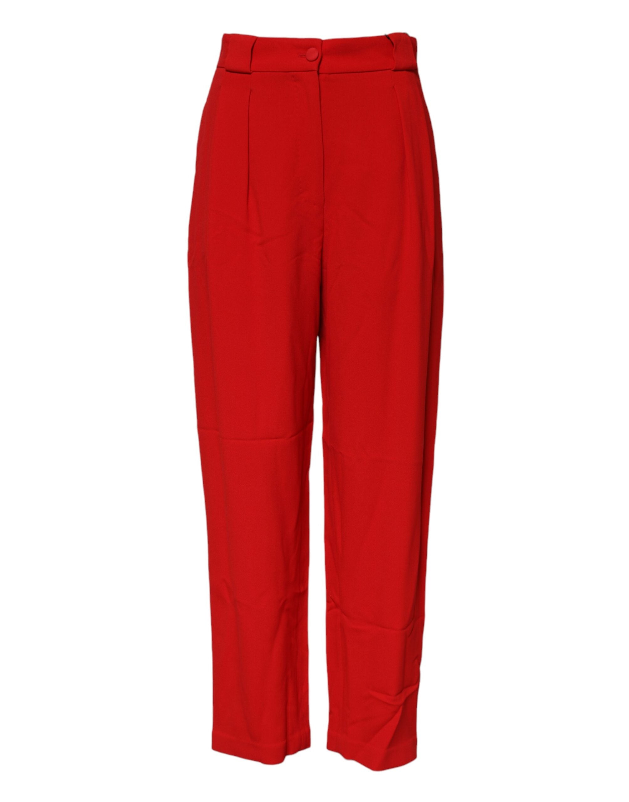 Dolce & Gabbana Red Viscose High Waist Tapered Women's Pants (Pre-Owned)