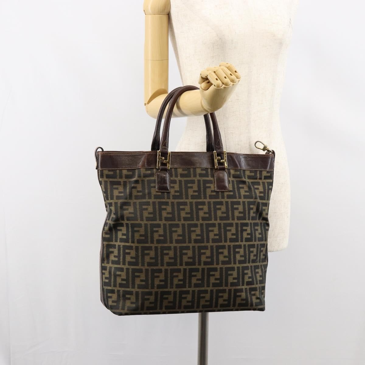 Fendi Vintage Zip Tote Zucca Canvas Brown Canvas Tote Bag Bag (Pre-Owned)
