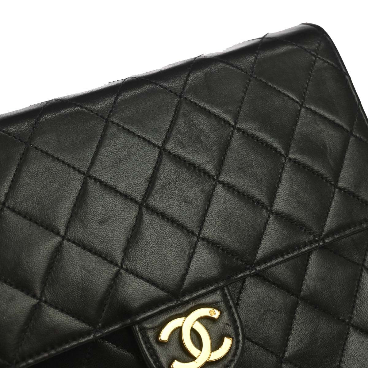 Chanel Vintage Classic Flap Quilted Lambskin Black Leather Shoulder Bag Bag (Pre-Owned)