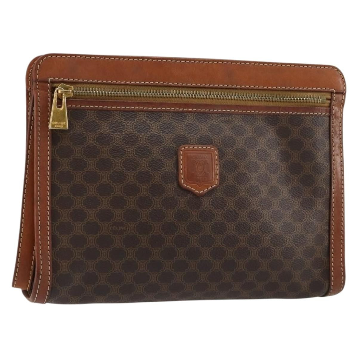 Celine Logo Triomphe Canvas And Leather Brown Canvas Clutche & Pouche Bag (Pre-Owned)