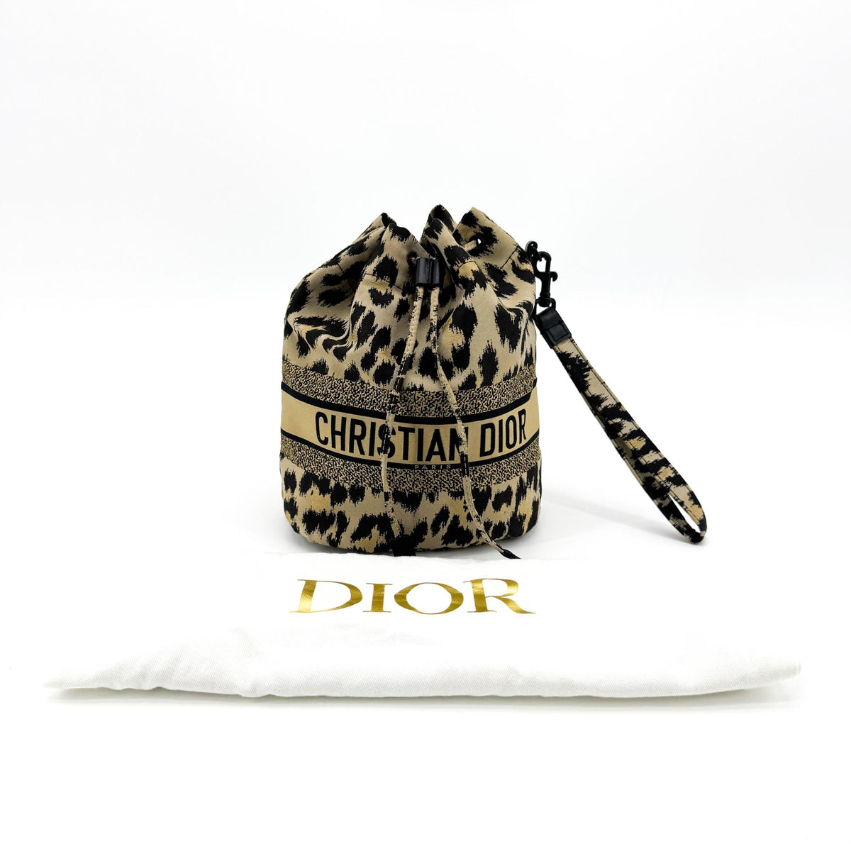 Christian Dior Logo Travel Drawstring Printed Fabric Beige Canvas Clutche & Pouche Bag (Pre-Owned)