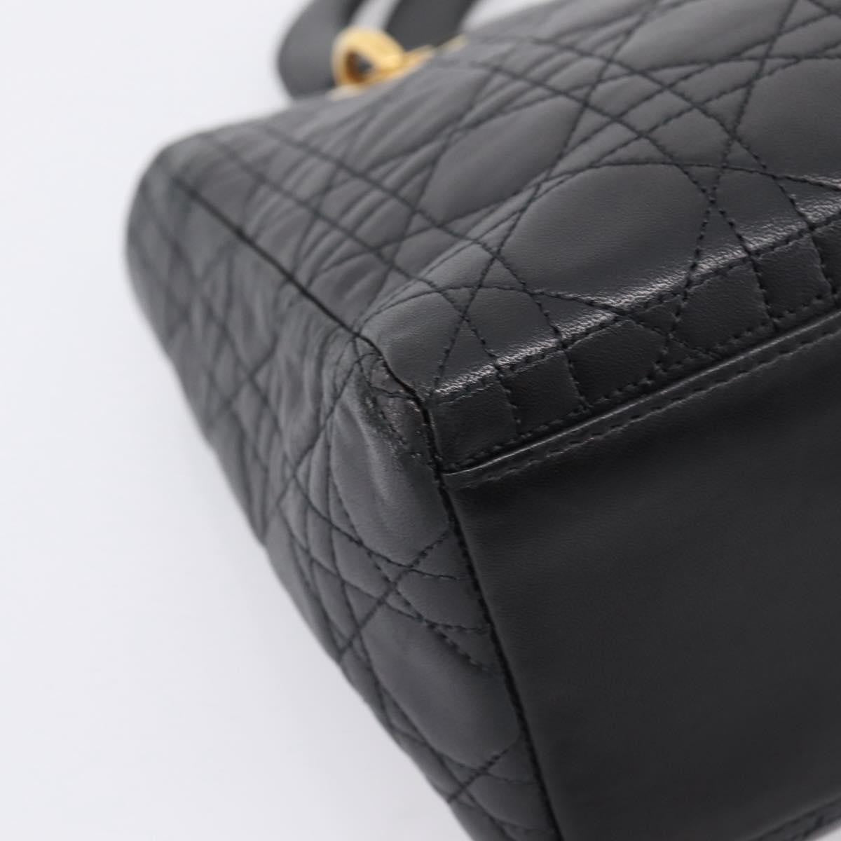Christian Dior Vintage Lady Dior Leather Black Leather Handbag (Pre-Owned)