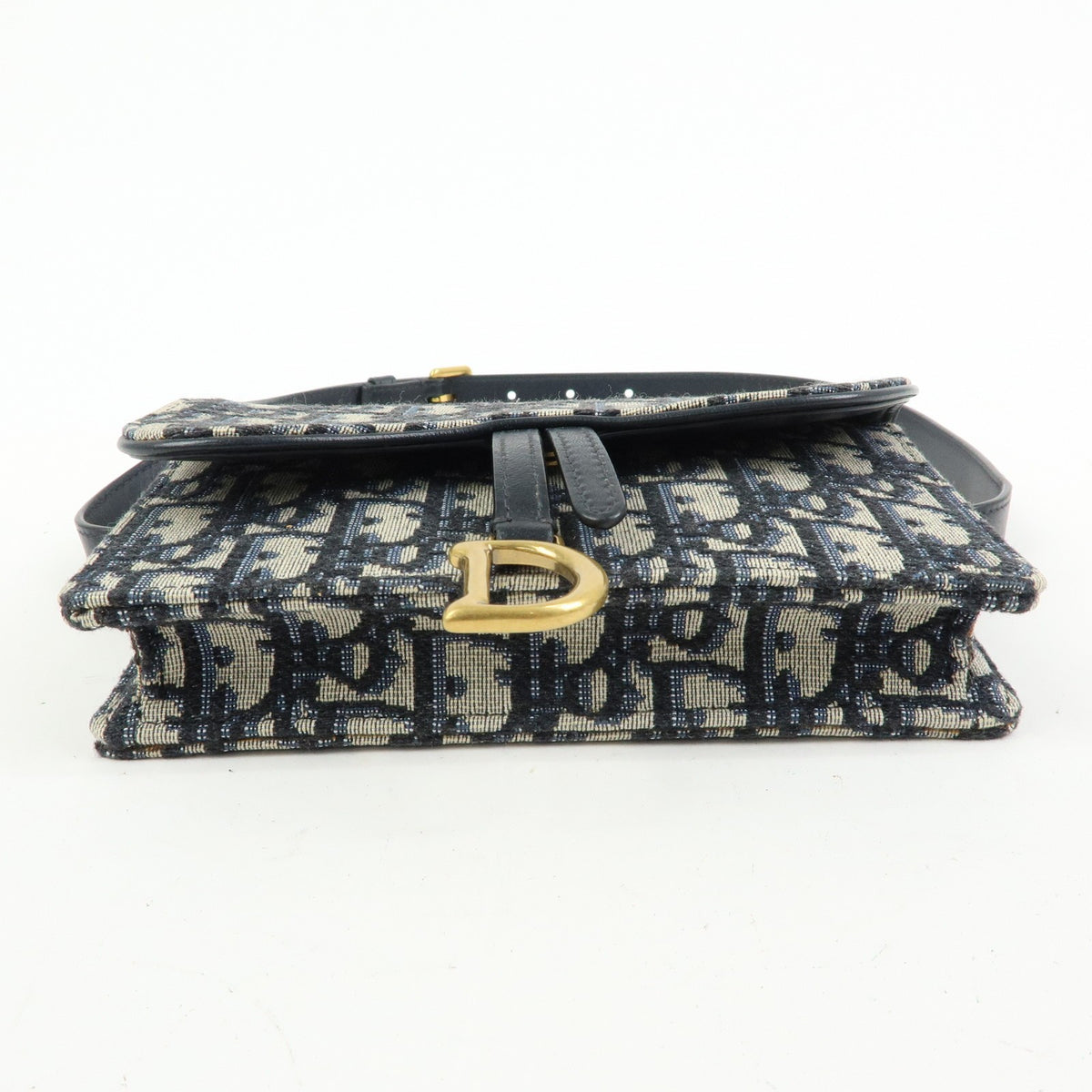 Christian Dior Saddle Belt Oblique Canvas Navy Canvas Handbag (Pre-Owned)