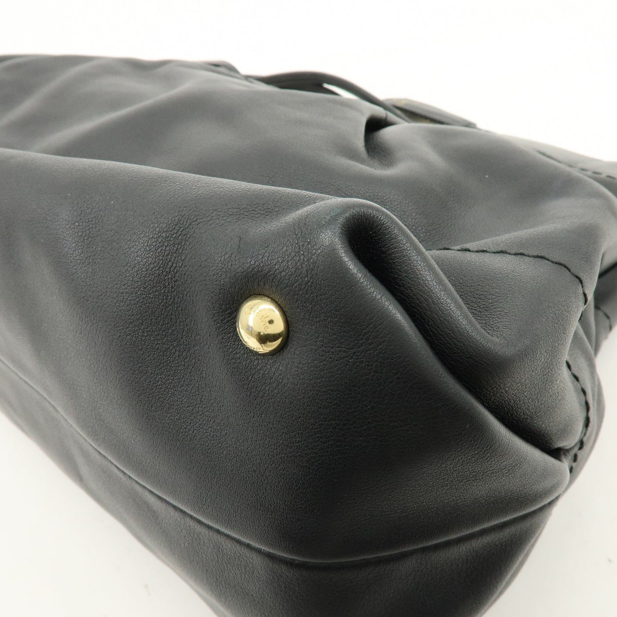 Salvatore Ferragamo W Chain Leather Black Leather Tote Bag Bag (Pre-Owned)