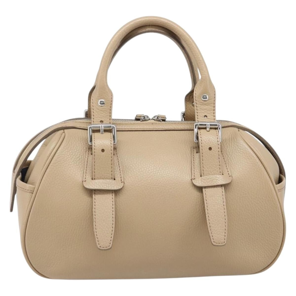 Burberry Belted Boston Leather Beige Leather Handbag (Pre-Owned)