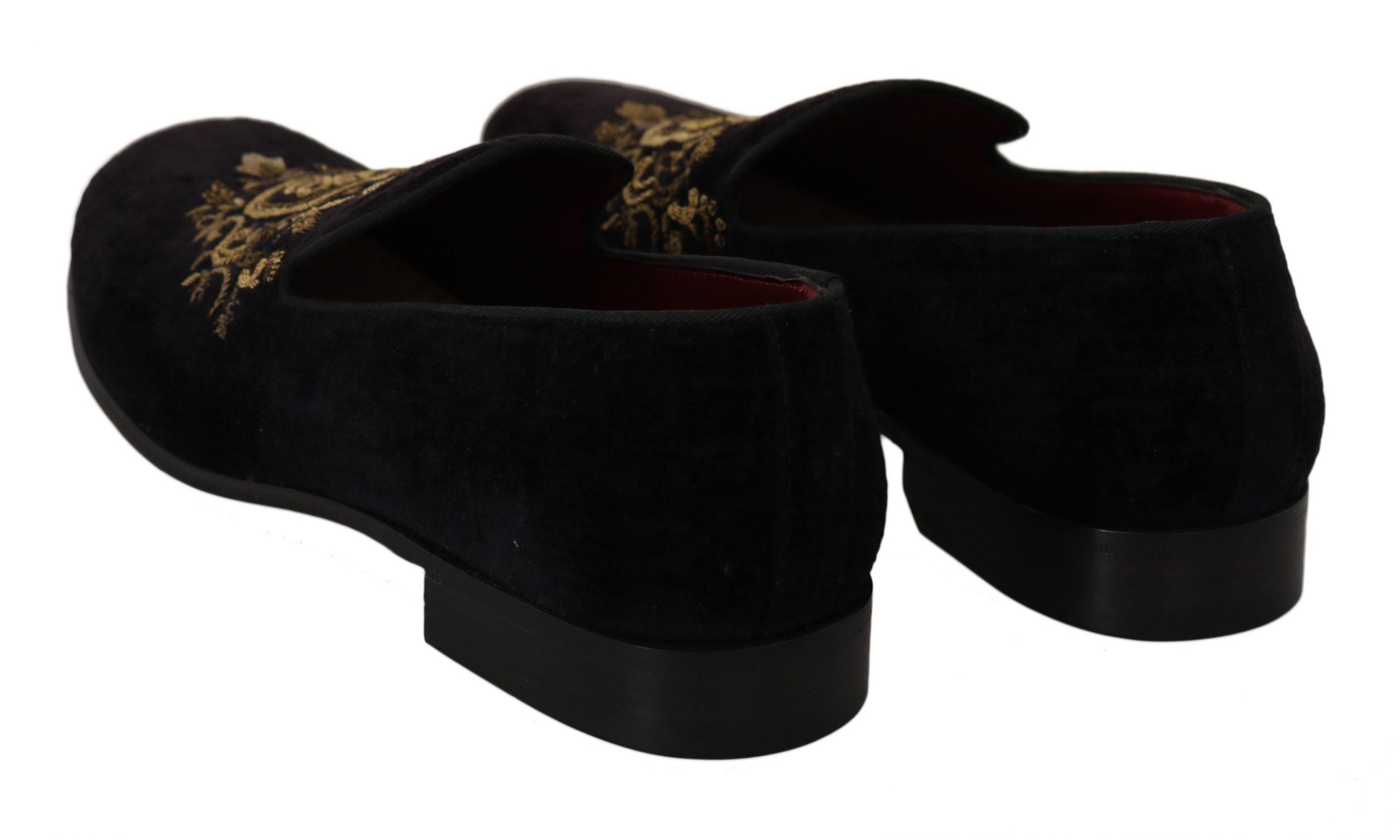 Dolce & Gabbana Loafers Black Velvet Gold Men's Crown