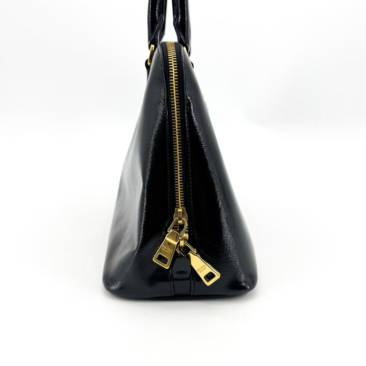 Prada Promenade Vernice Saffiano Leather Black Leather Handbag (Pre-Owned)