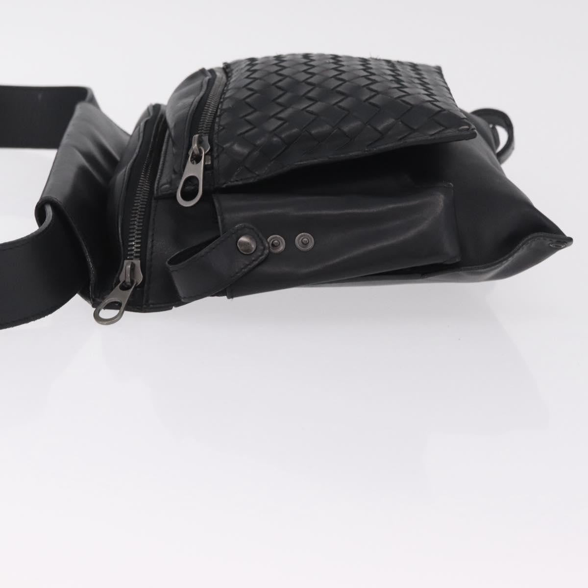 Bottega Veneta Utility Waist Leather With Intrecciato Black Leather Shoulder Bag Bag (Pre-Owned)