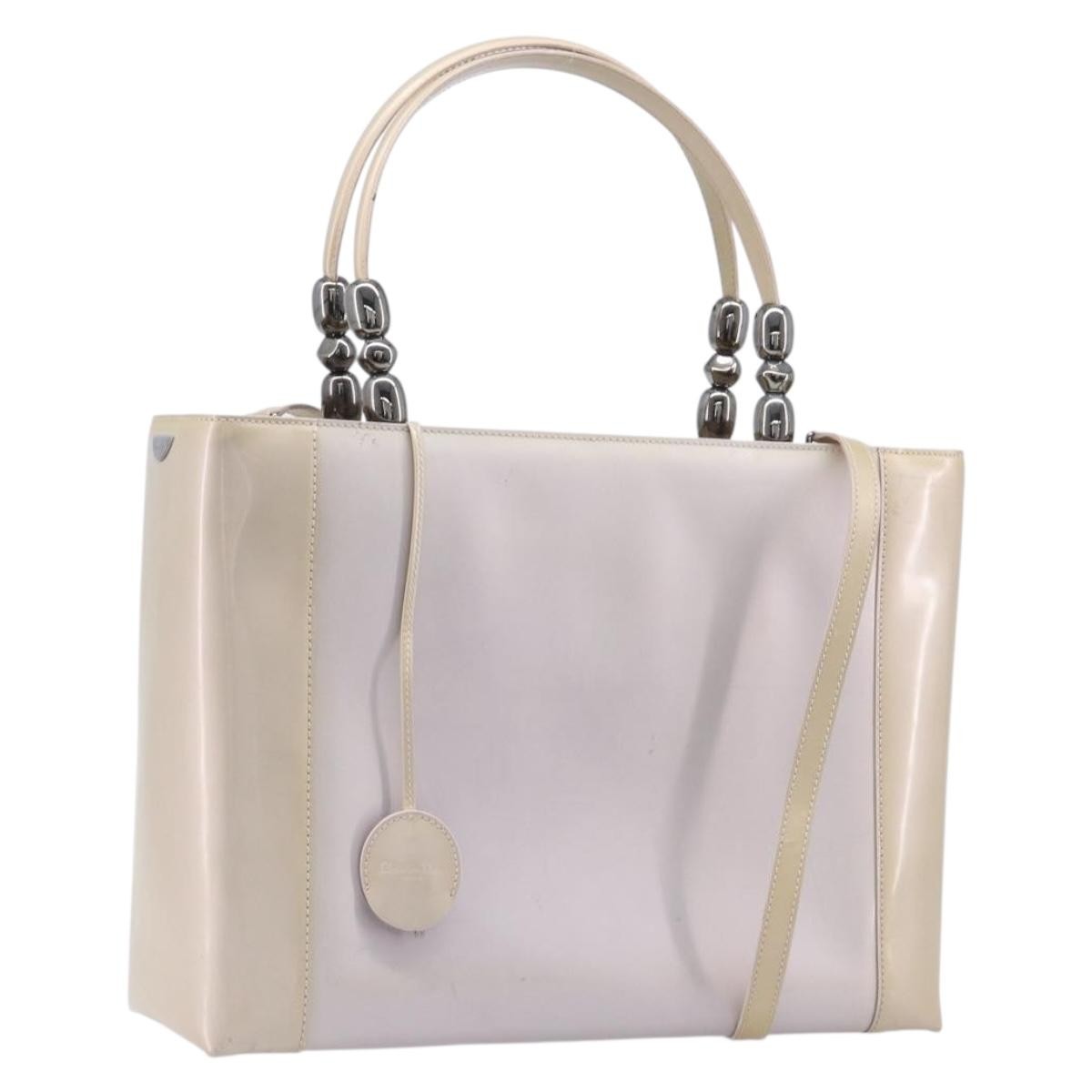 Christian Dior Pearl Lady Dior Patent Leather Beige Patent_Leather Handbag (Pre-Owned)