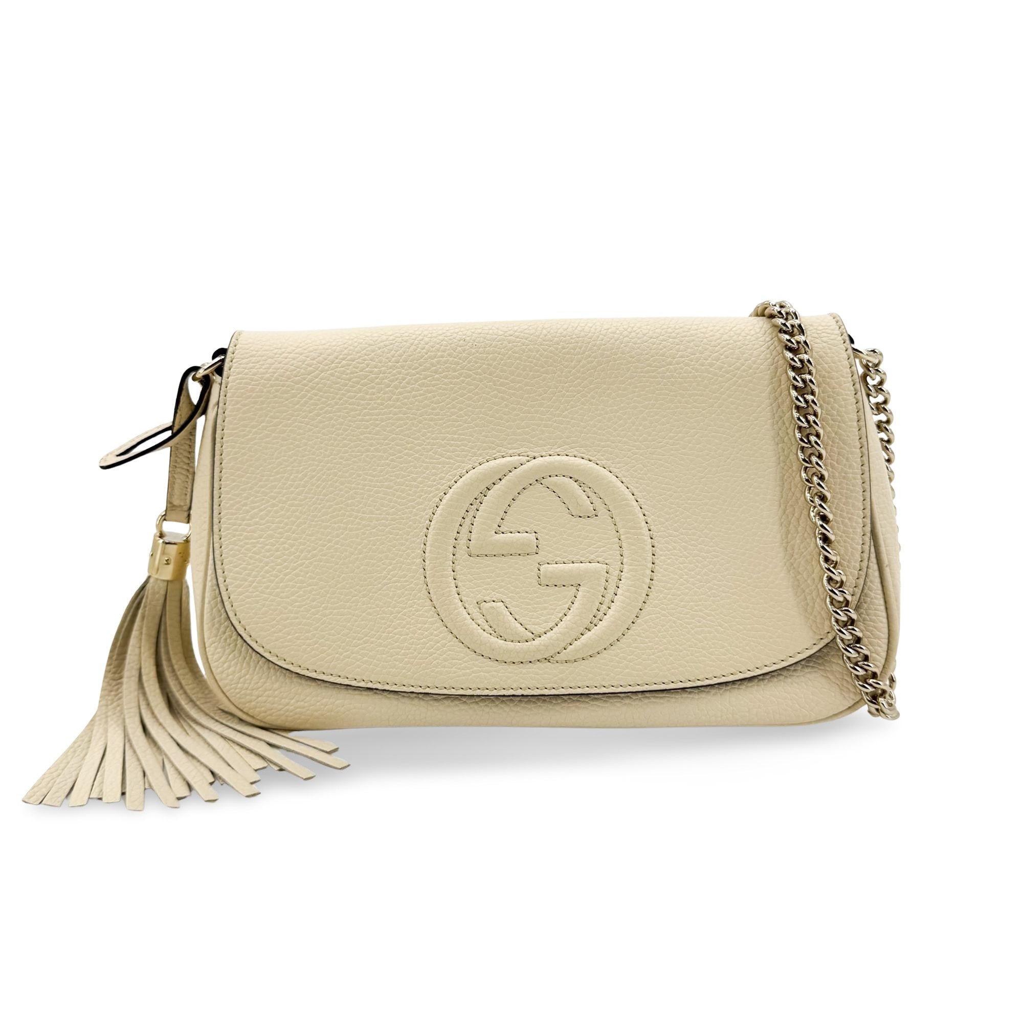 Gucci Soho Chain Leather Beige Leather Shoulder Bag Bag (Pre-Owned)