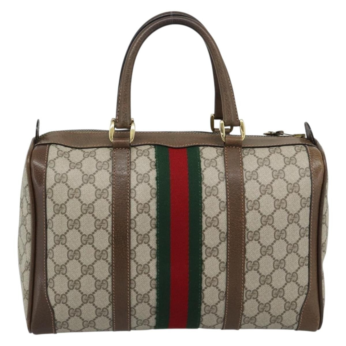 Gucci Vintage Web Boston Gg Coated Canvas Beige Canvas Handbag (Pre-Owned)