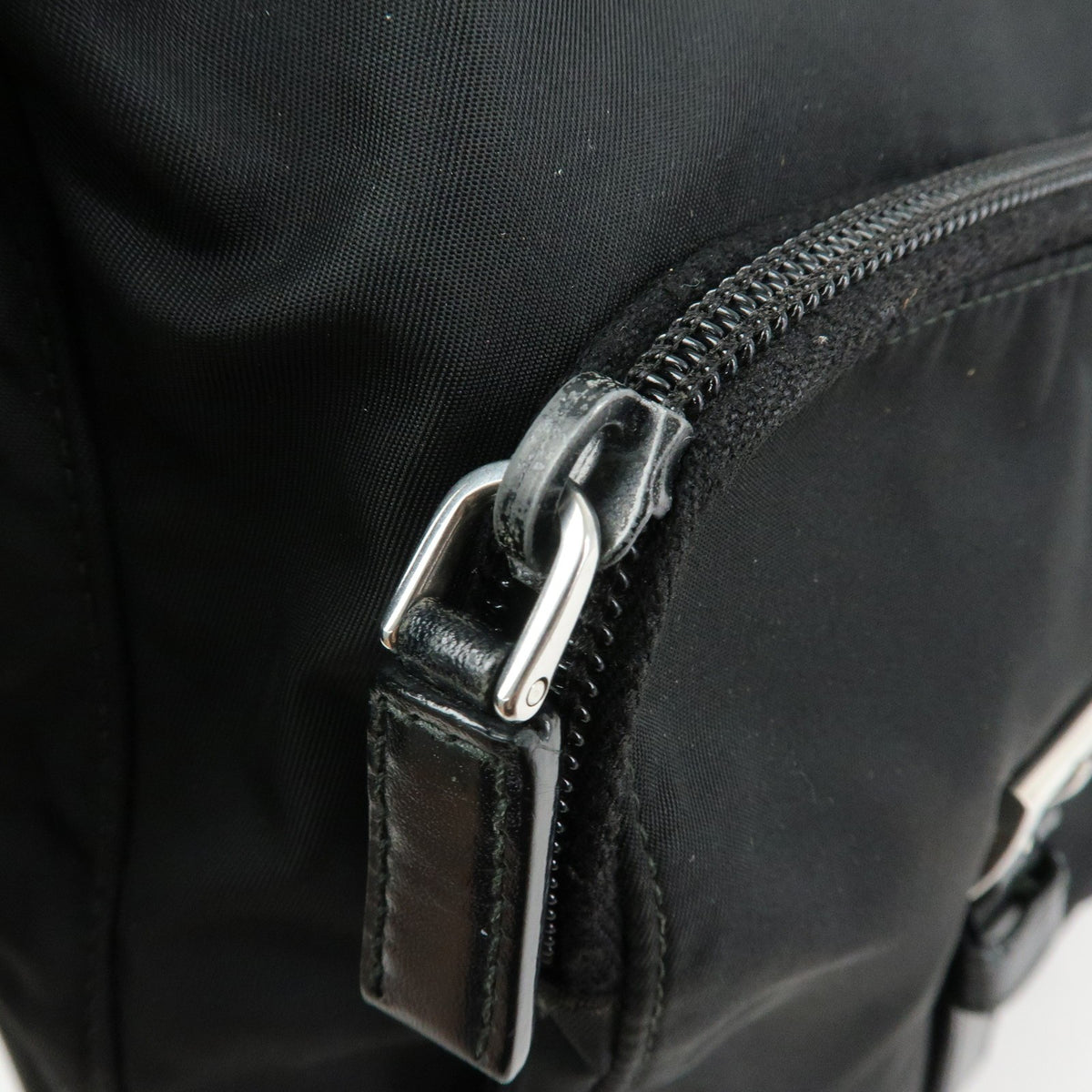 Prada Zip Buckle Messenger Tessuto Black Nylon Handbag (Pre-Owned)
