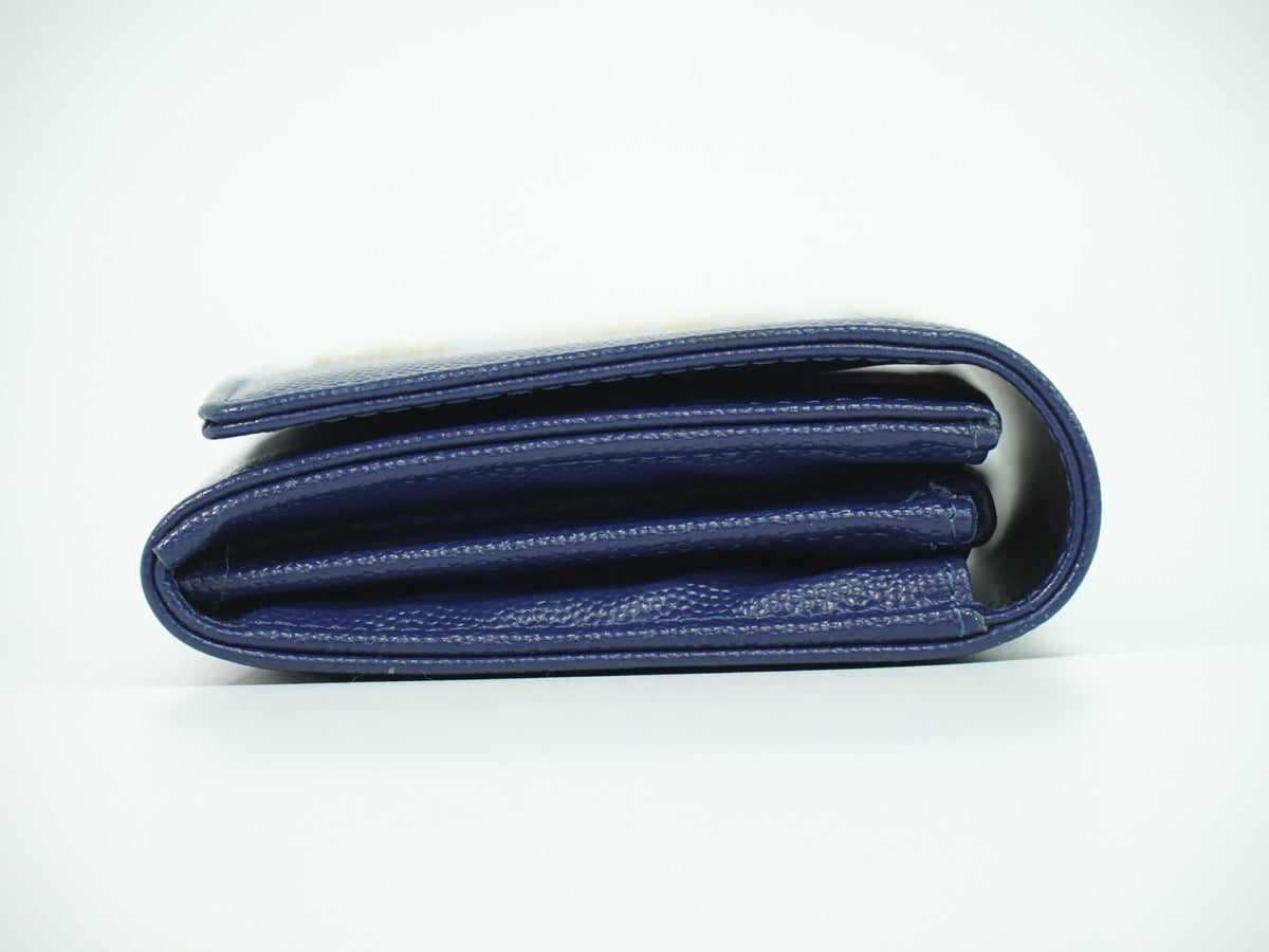 Chanel Deauville Flap Caviar Navy Leather Wallets Accessory (Pre-Owned)
