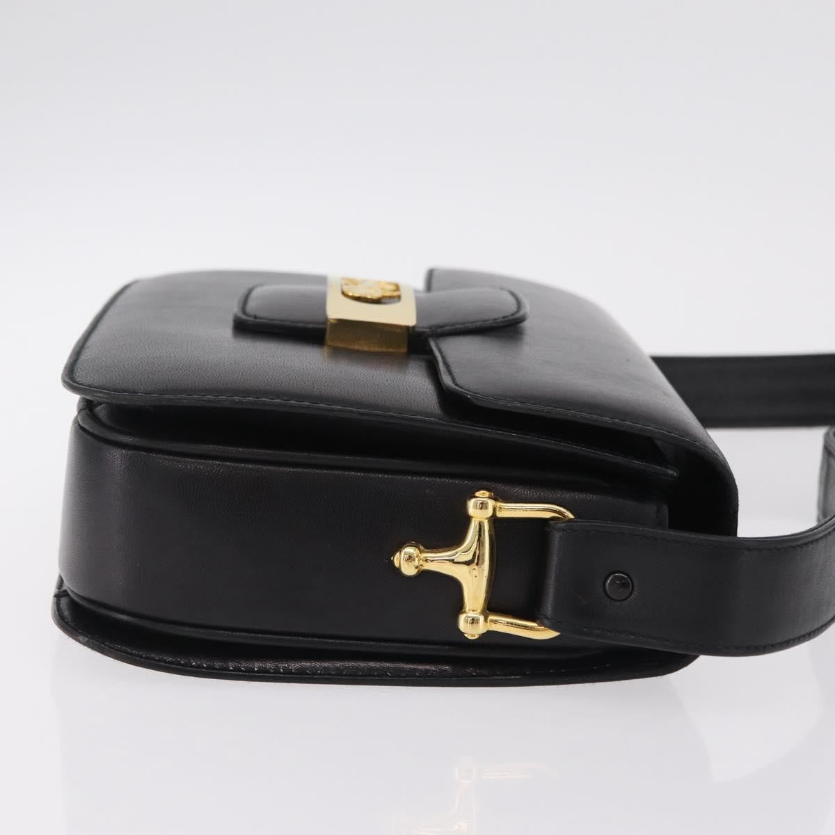 Celine Vintage Carriage Flap Leather Black Leather Handbag (Pre-Owned)