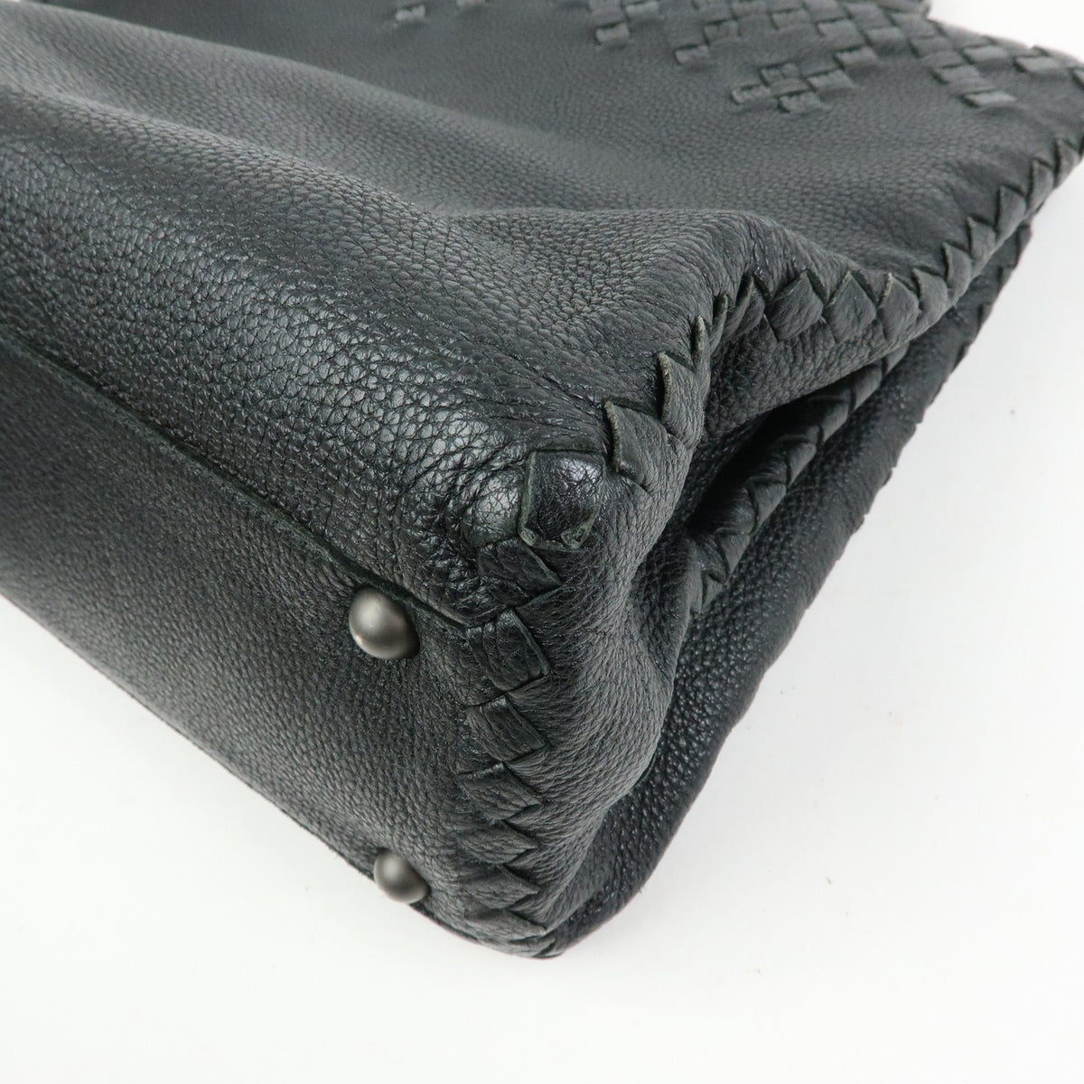 Bottega Veneta A-Shape Leather With Intrecciato Detail Black Leather Tote Bag Bag (Pre-Owned)
