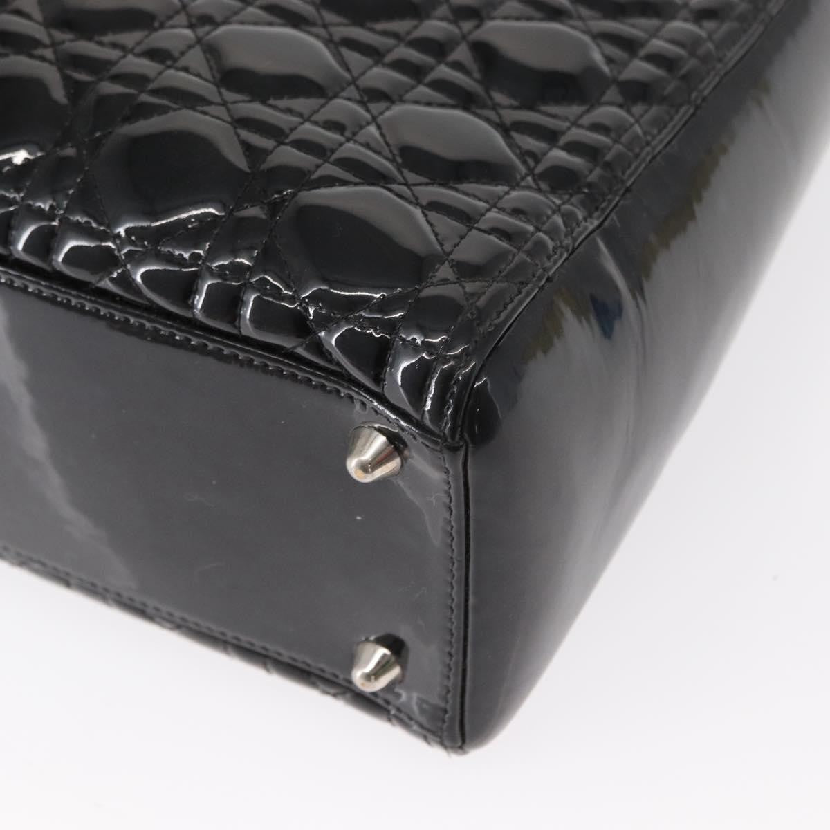 Christian Dior Lady Dior Cannage Stitch Patent Black Patent_Leather Handbag (Pre-Owned)