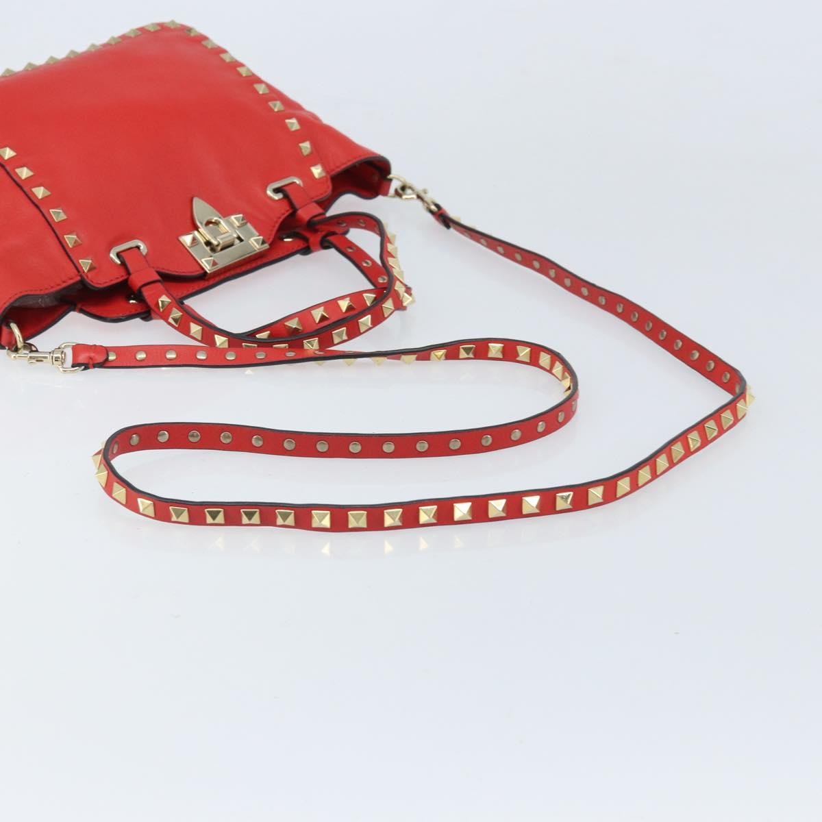 Valentino Garavani Rockstud Tote Soft Leather Red Leather Tote Bag Bag (Pre-Owned)