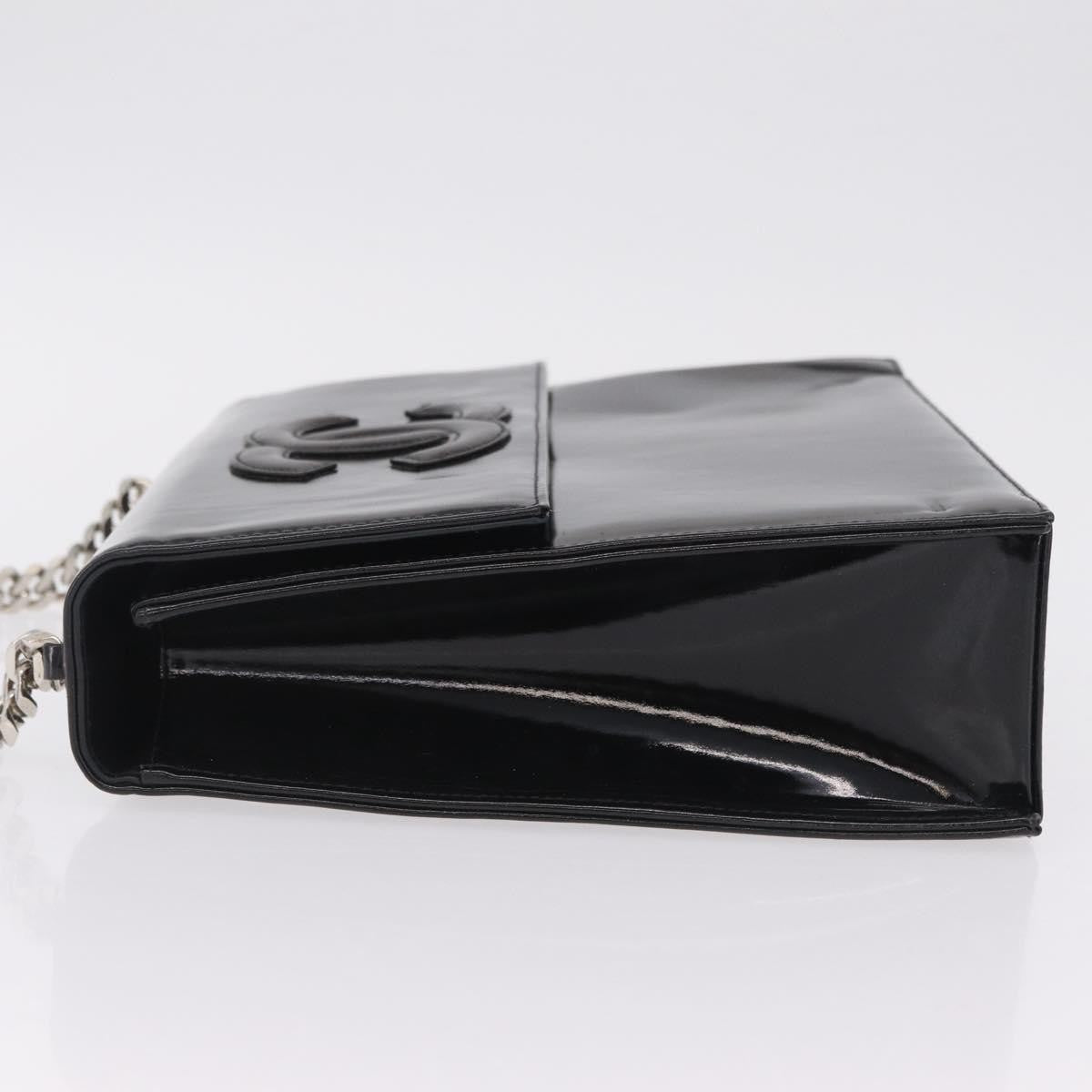 Chanel Vintage Cc Box Flap Leather Black Patent_Leather Handbag (Pre-Owned)